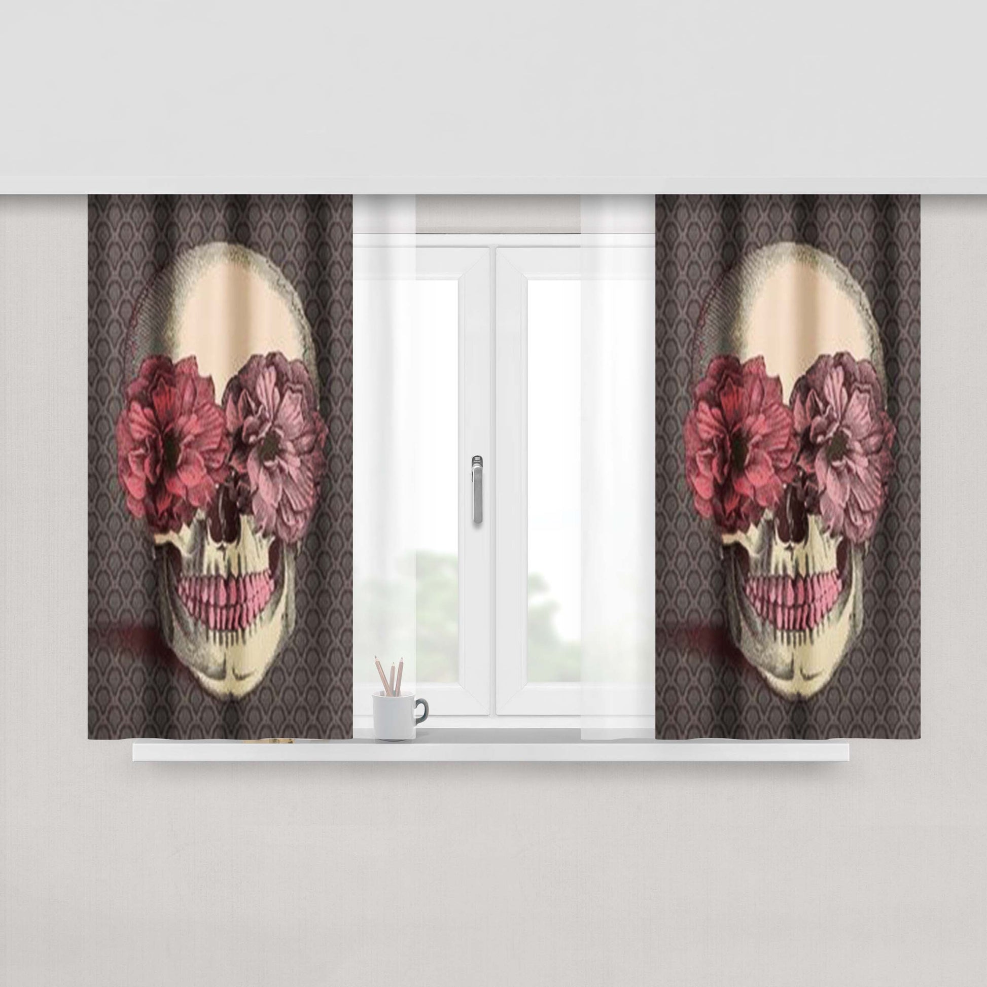 Art Skull Peach Skin Window Curtains