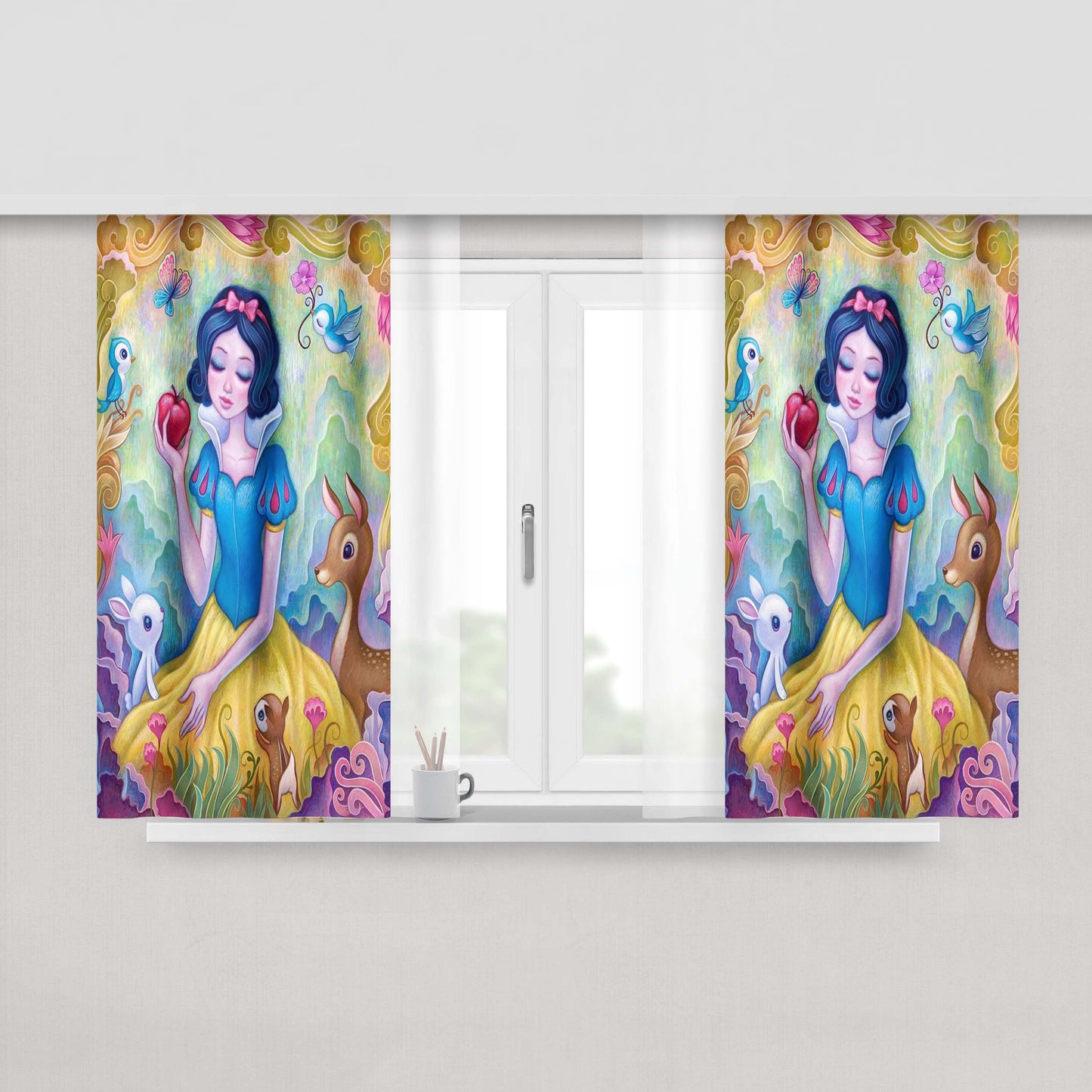 Art Snow White Peach Skin Window Curtains