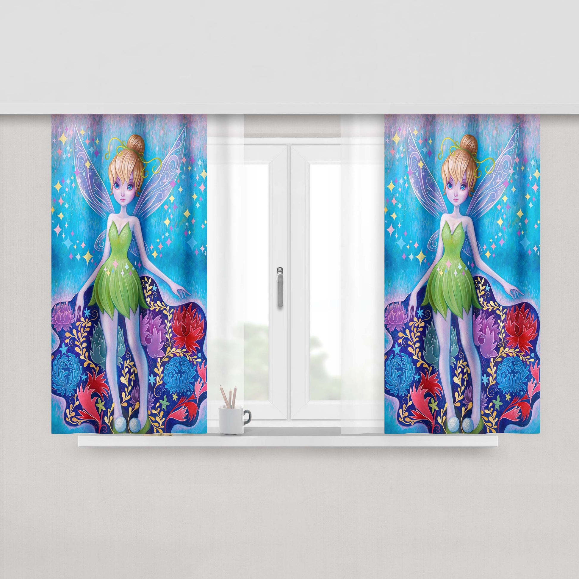 Art Tinker Bell Garden Jeremiah Ketner Peach Skin Window Curtains