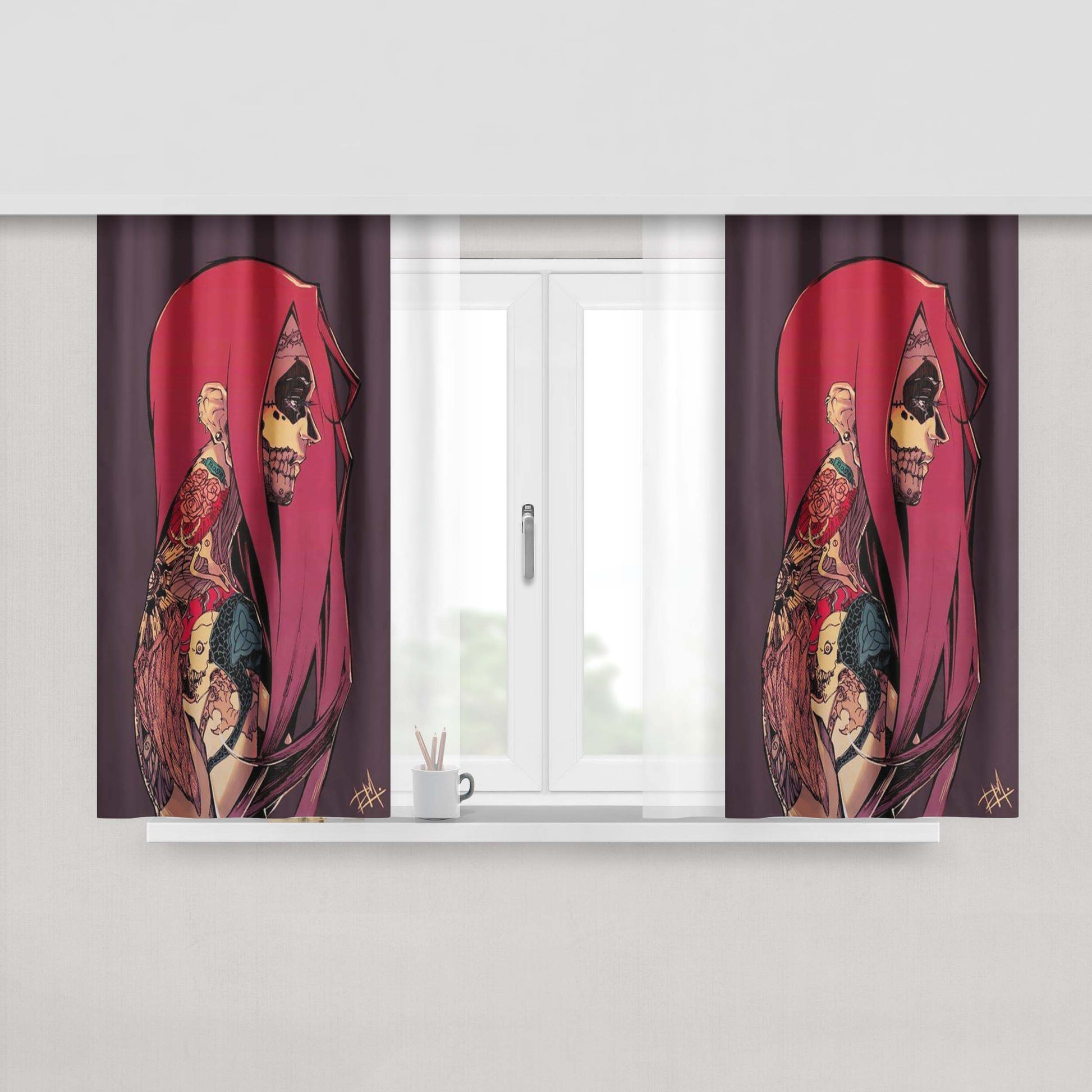 Art Women Spark Peach Skin Window Curtains