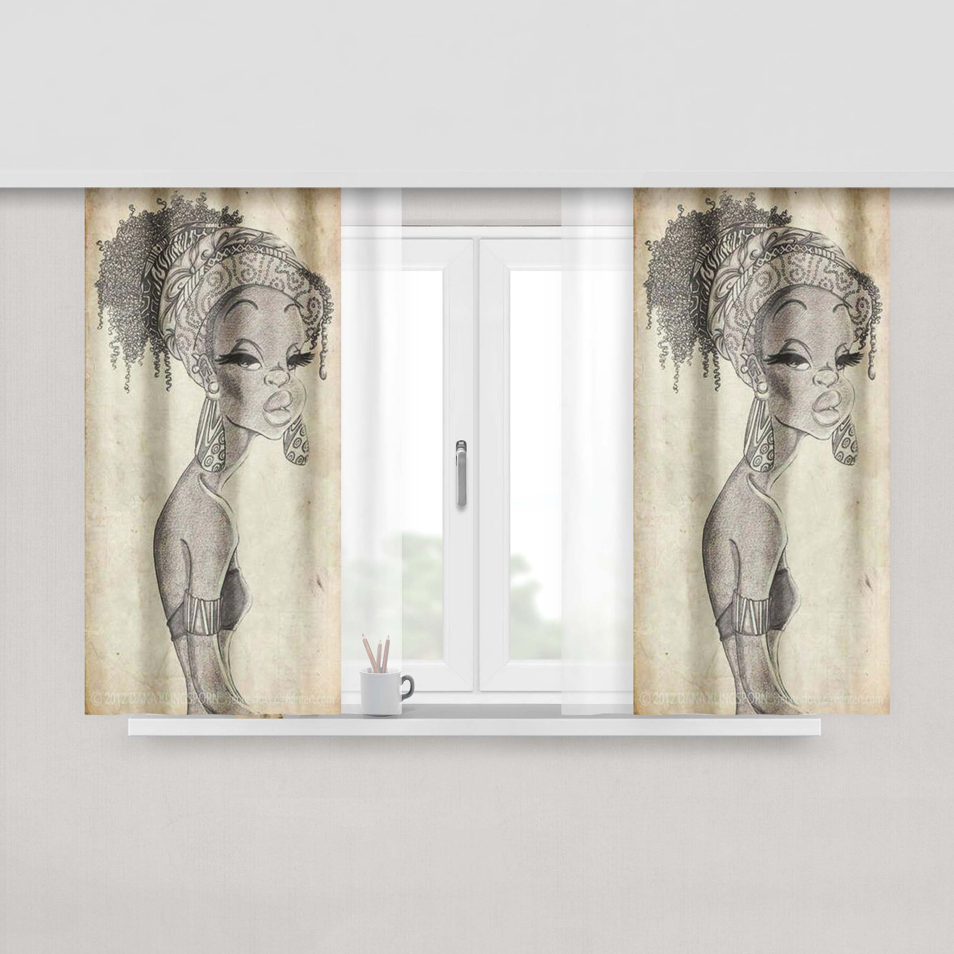Art Work Handwrite Peach Skin Window Curtains