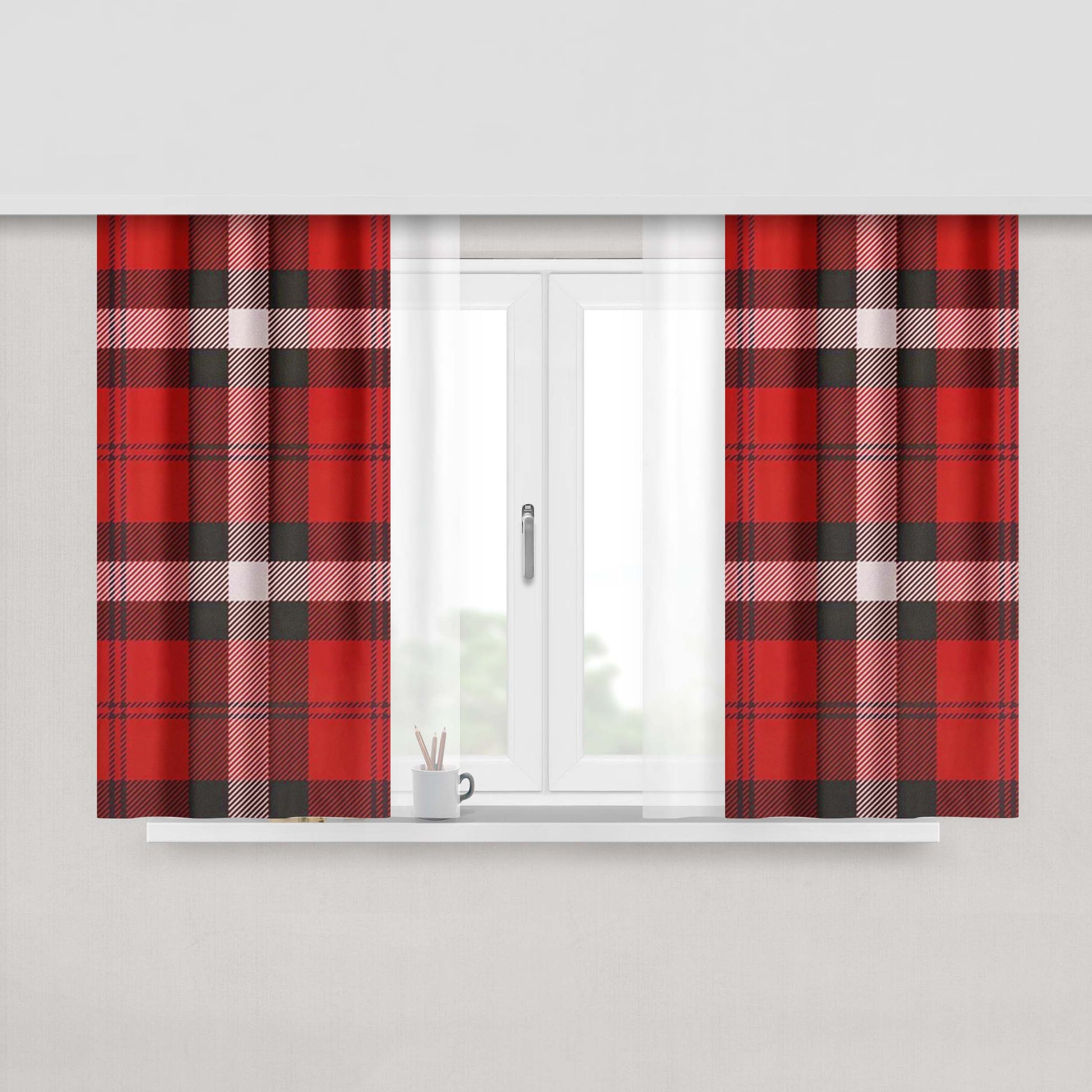 As If! Red Plaid Peach Skin Window Curtains