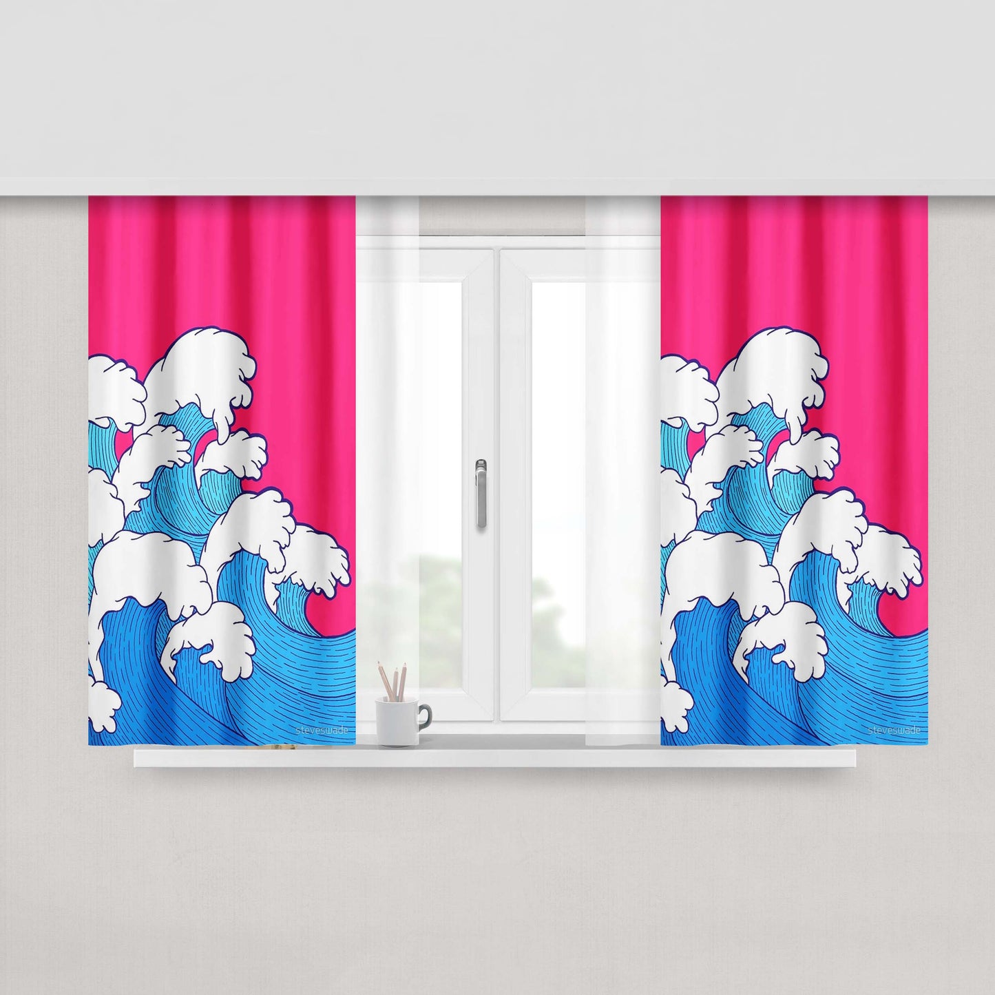 As The Waves Roll In Peach Skin Window Curtains