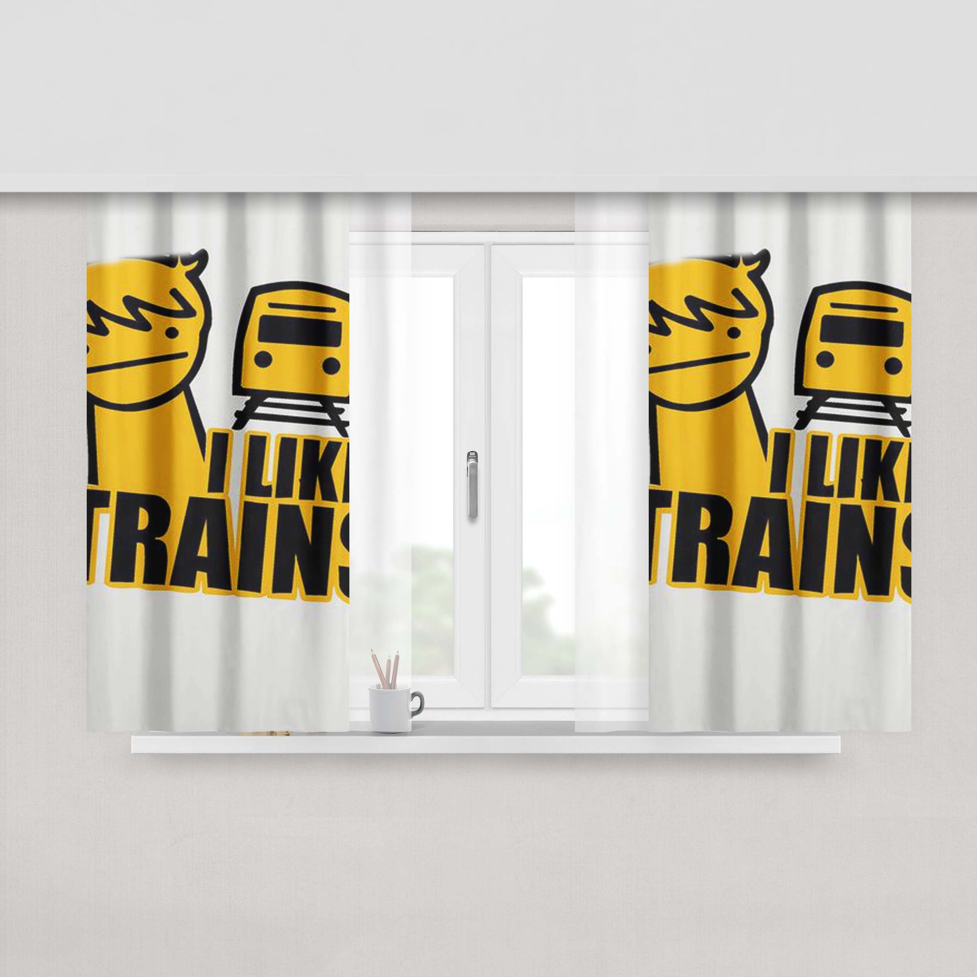 Asdf I Like Trains Video Movie Funny Peach Skin Window Curtains