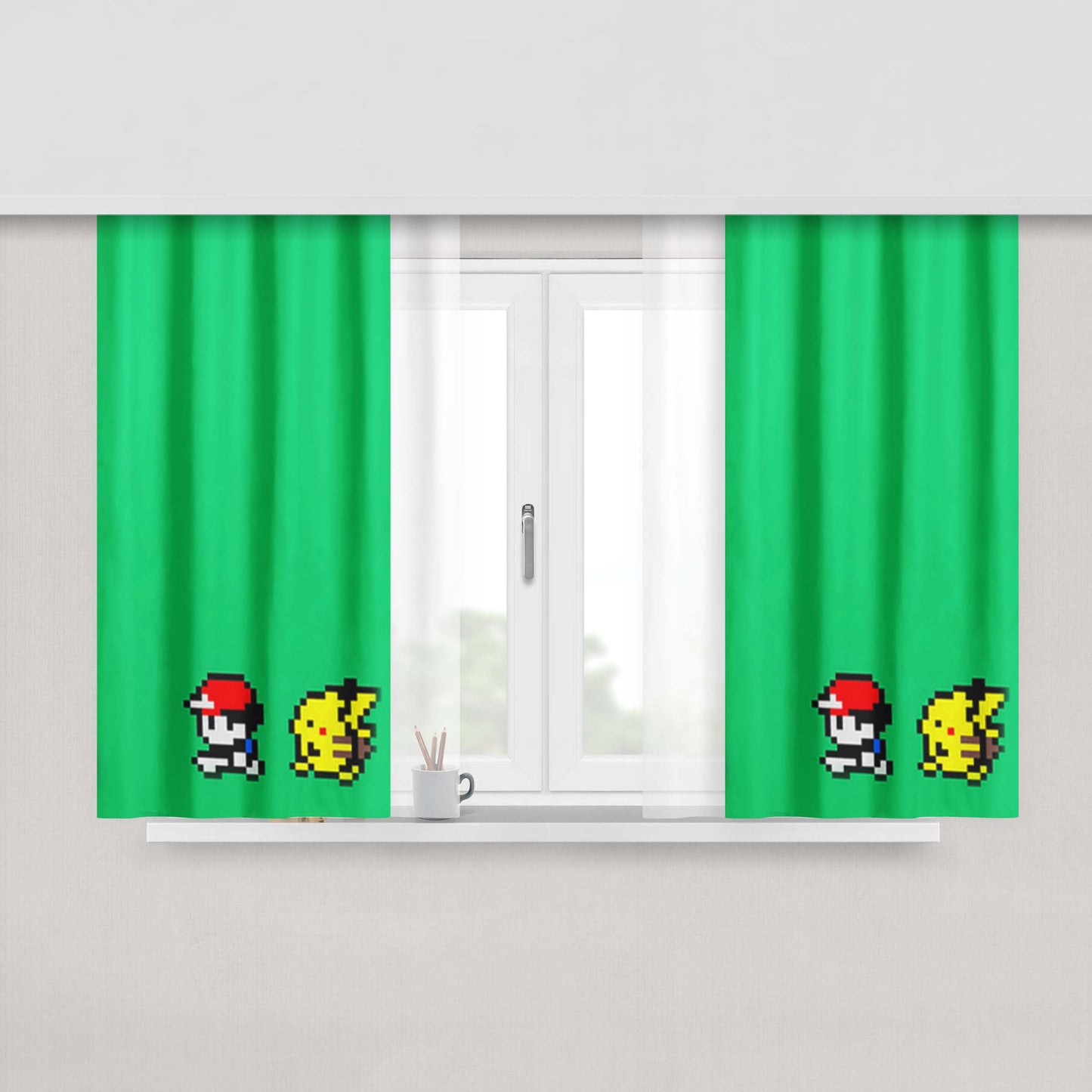 Ash And Pikachu 8 Bit Pokemon Peach Skin Window Curtains