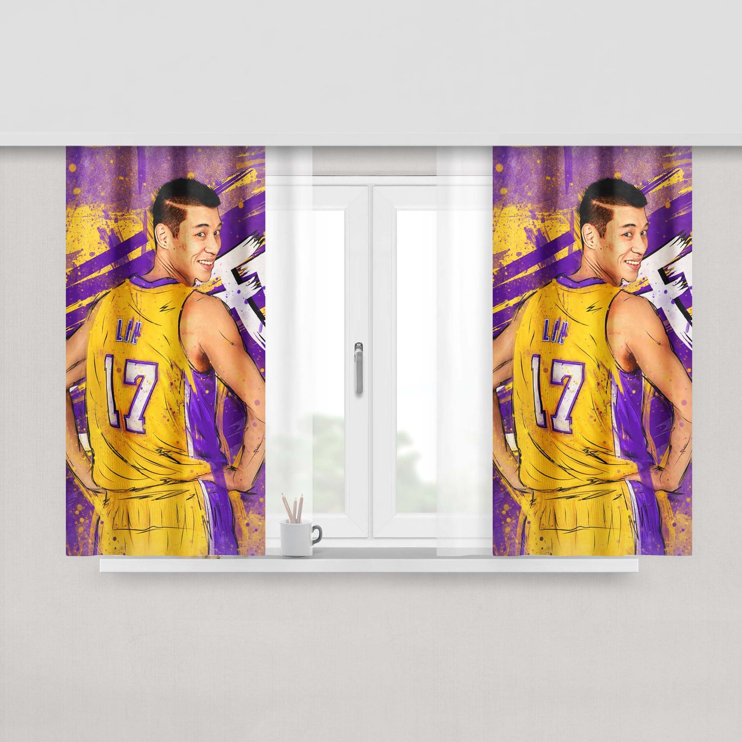 Asia Player Nba Lakers Jeremy Lin Peach Skin Window Curtains