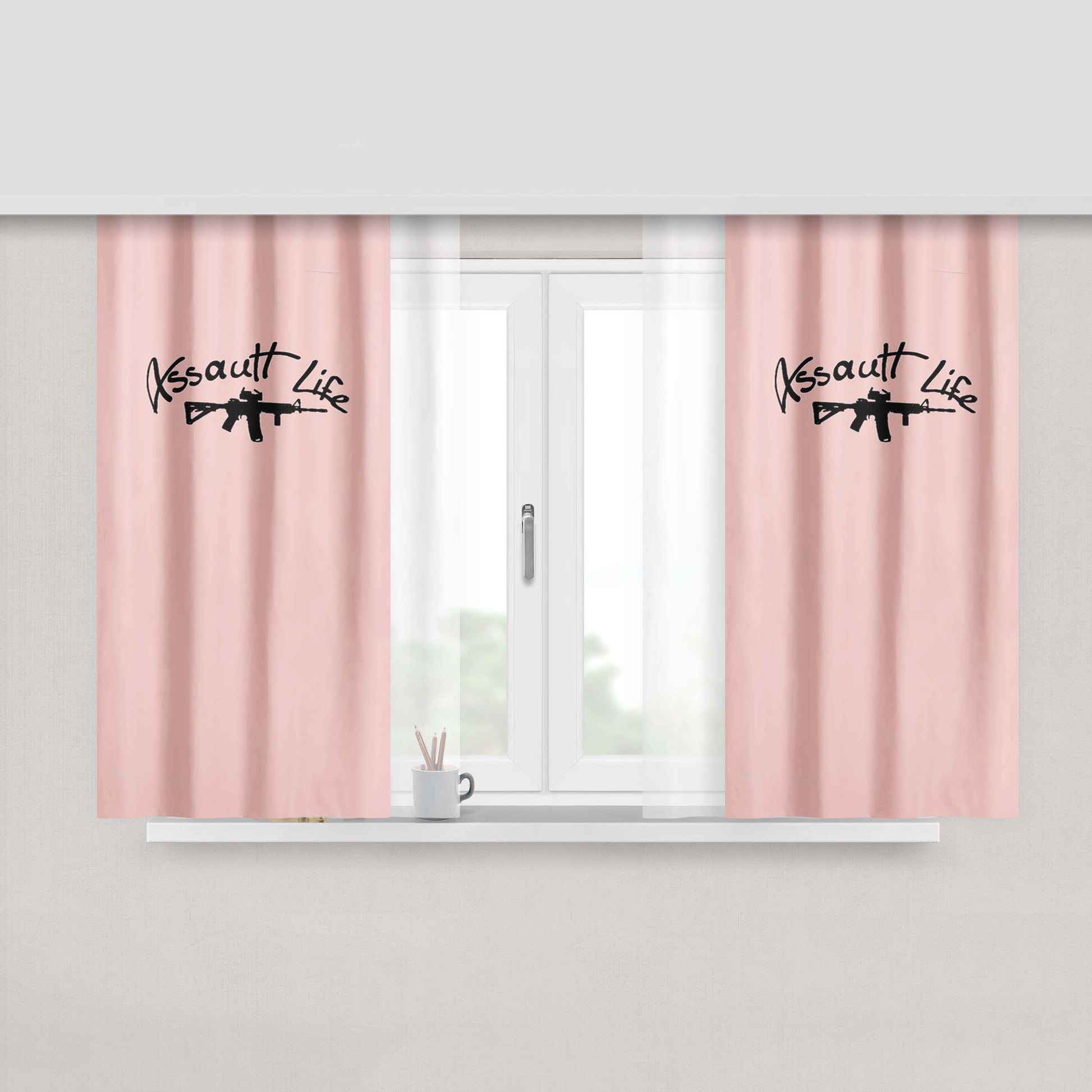 Assault Life Gun Rifle Sniper Peach Skin Window Curtains