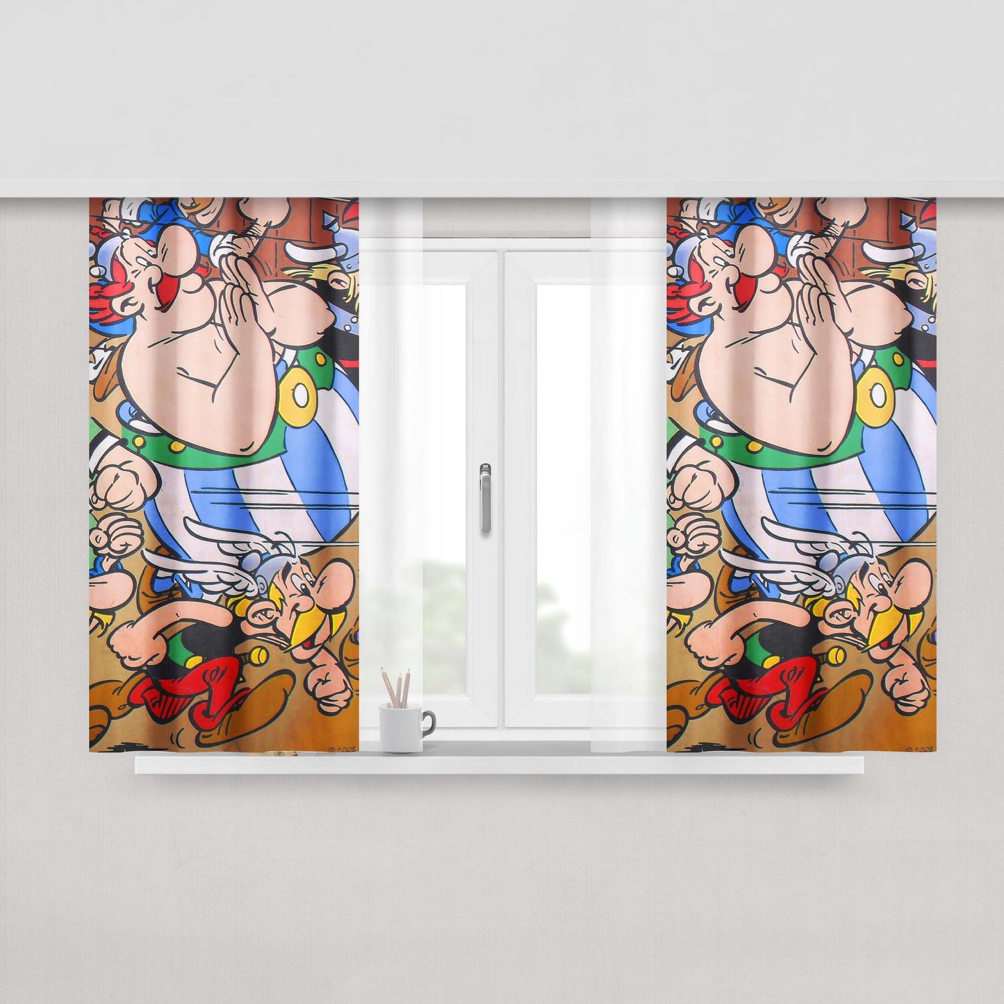 Asterix And Obelix Art Peach Skin Window Curtains