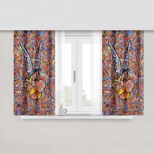 Asterix Cartoon Collage Garcin Peach Skin Window Curtains