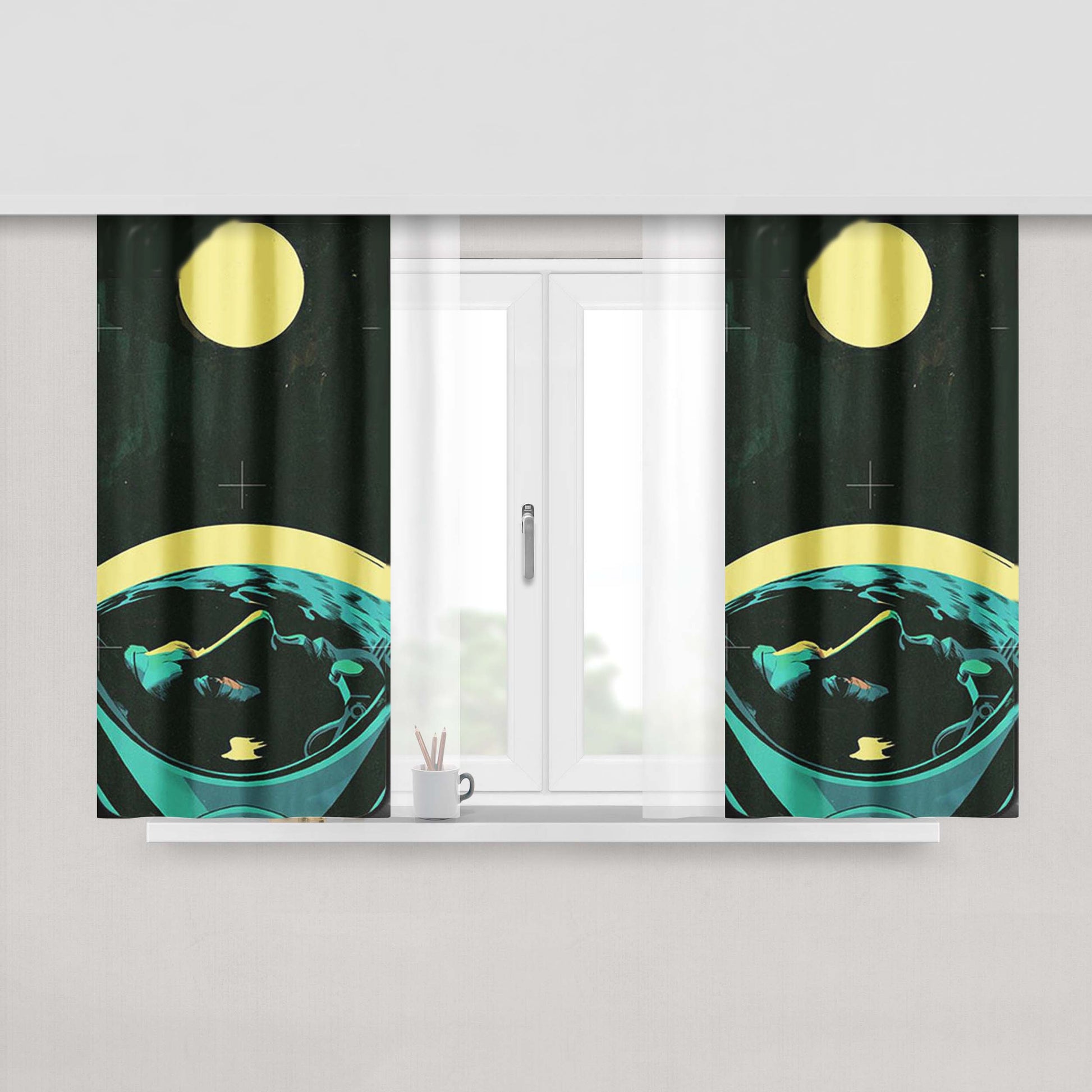 Astronot On Space Peach Skin Window Curtains