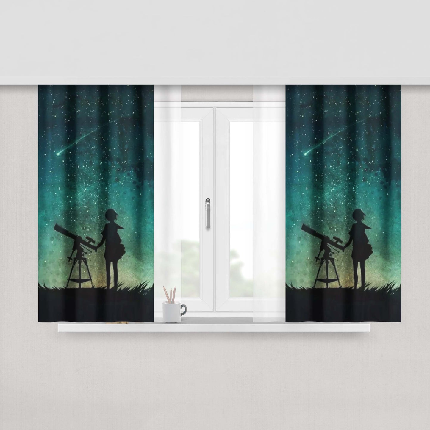 Astronot Star Peach Skin Window Curtains