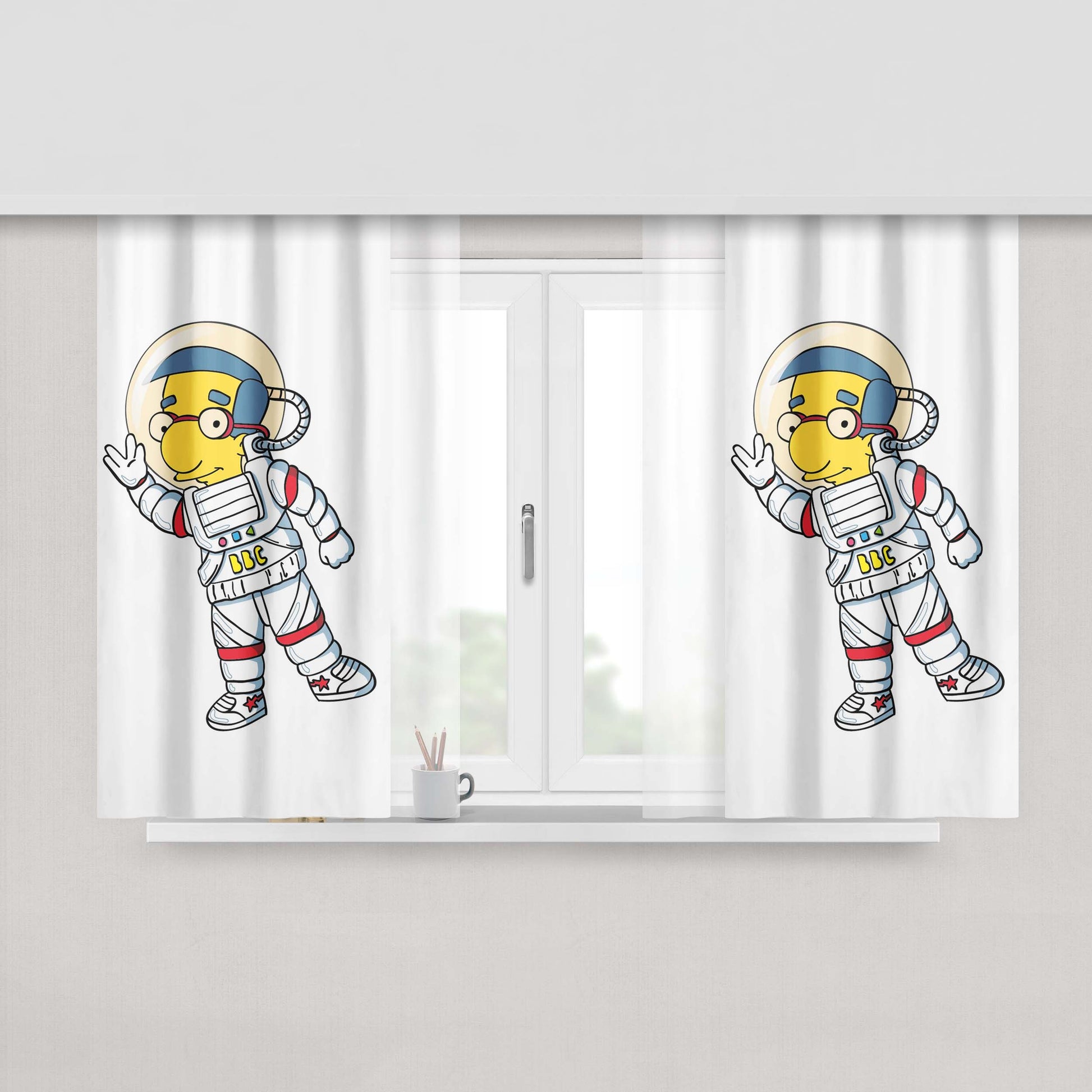 Astronout Bbc Cartoon Peach Skin Window Curtains