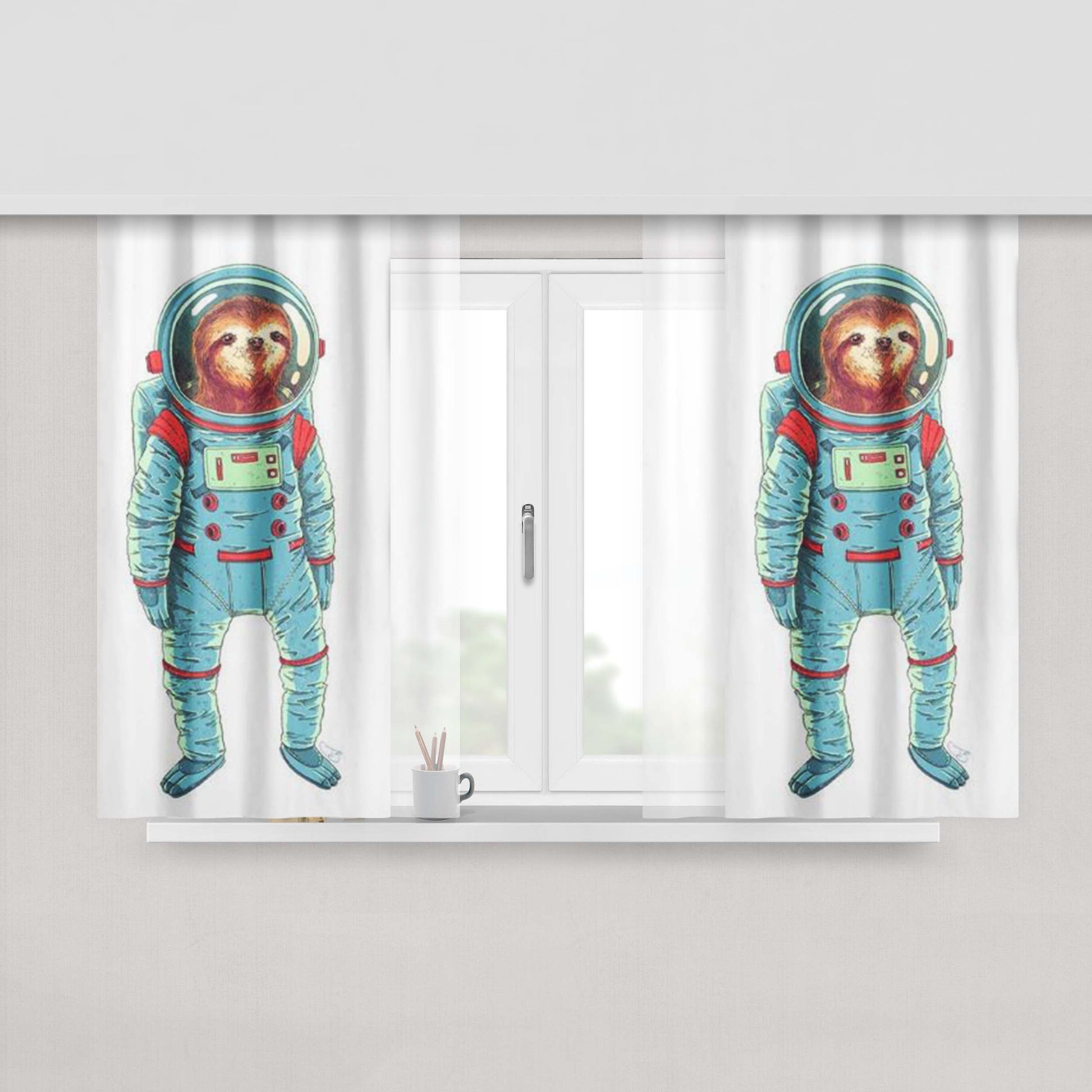 Astronout Sloth Peach Skin Window Curtains