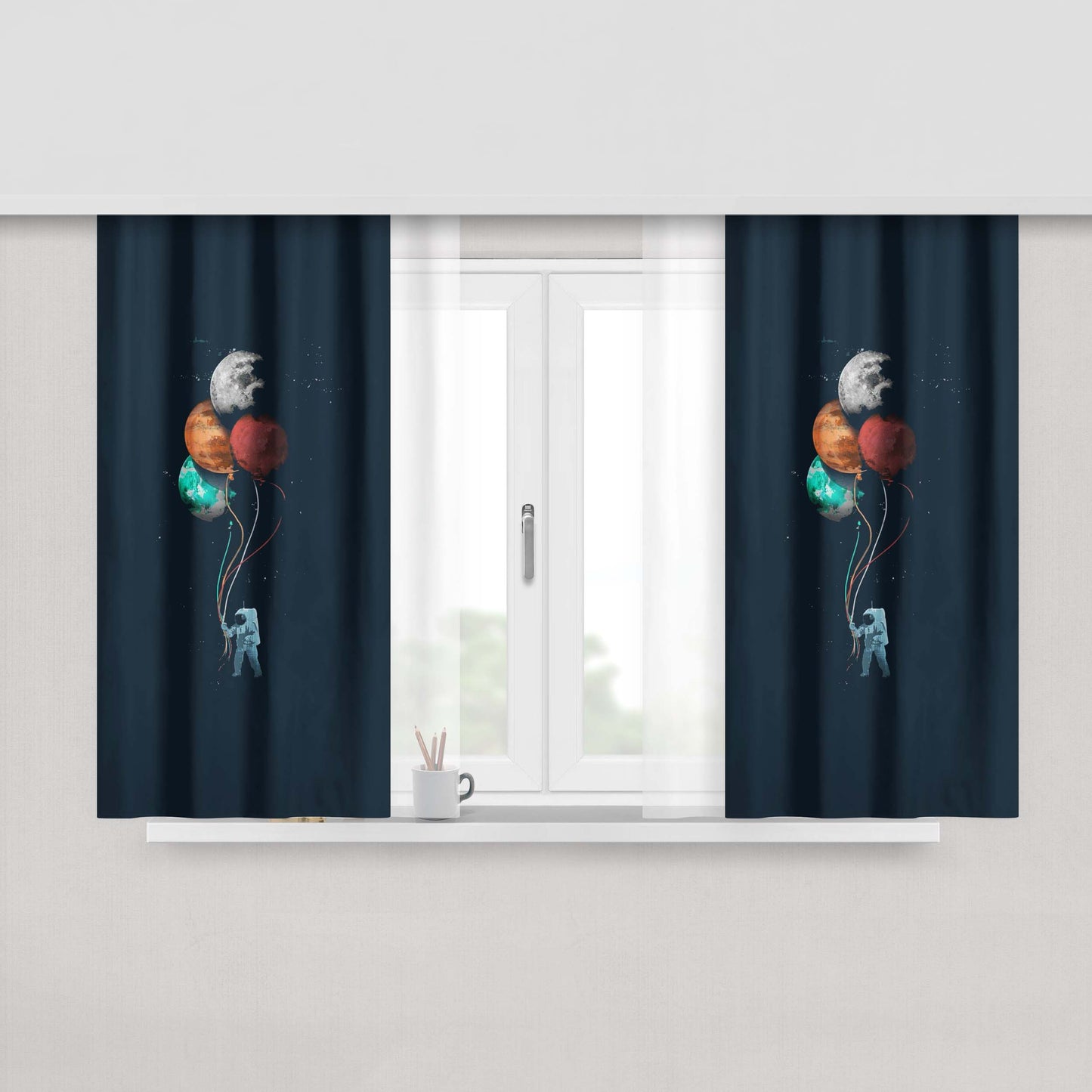 Astrounot Planets Peach Skin Window Curtains