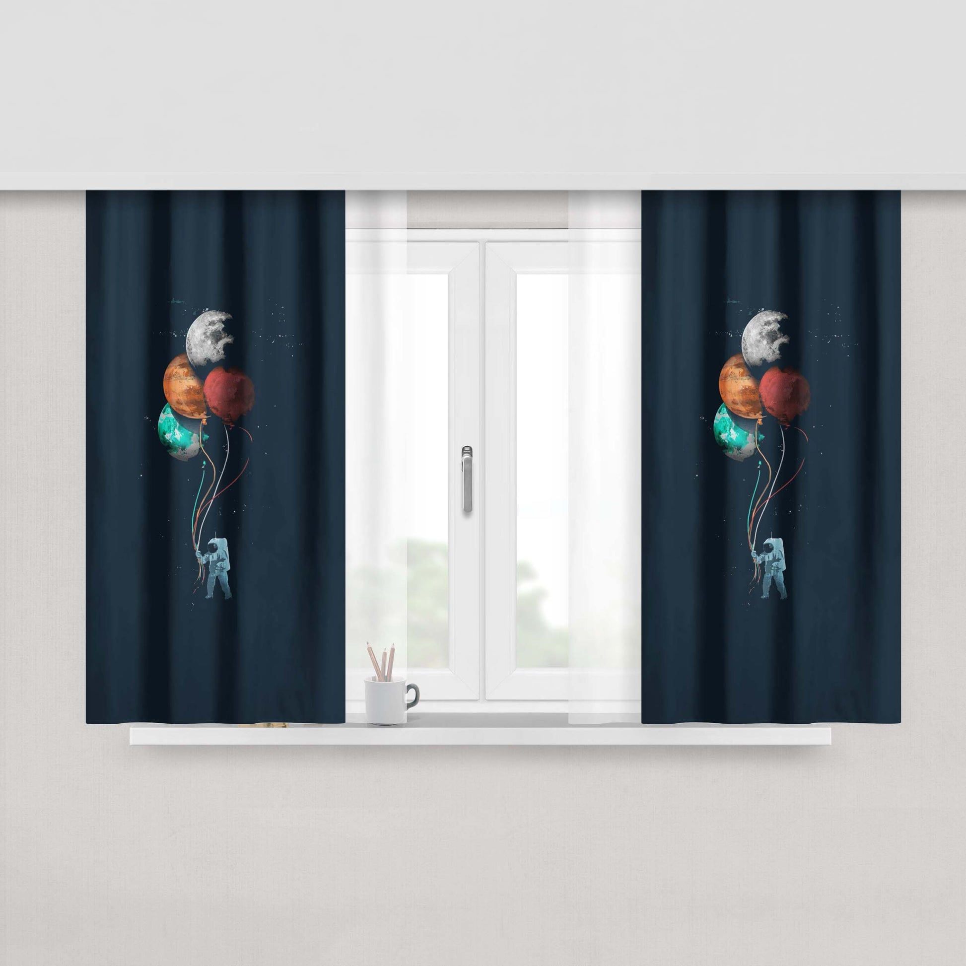 Astrounot Planets Peach Skin Window Curtains