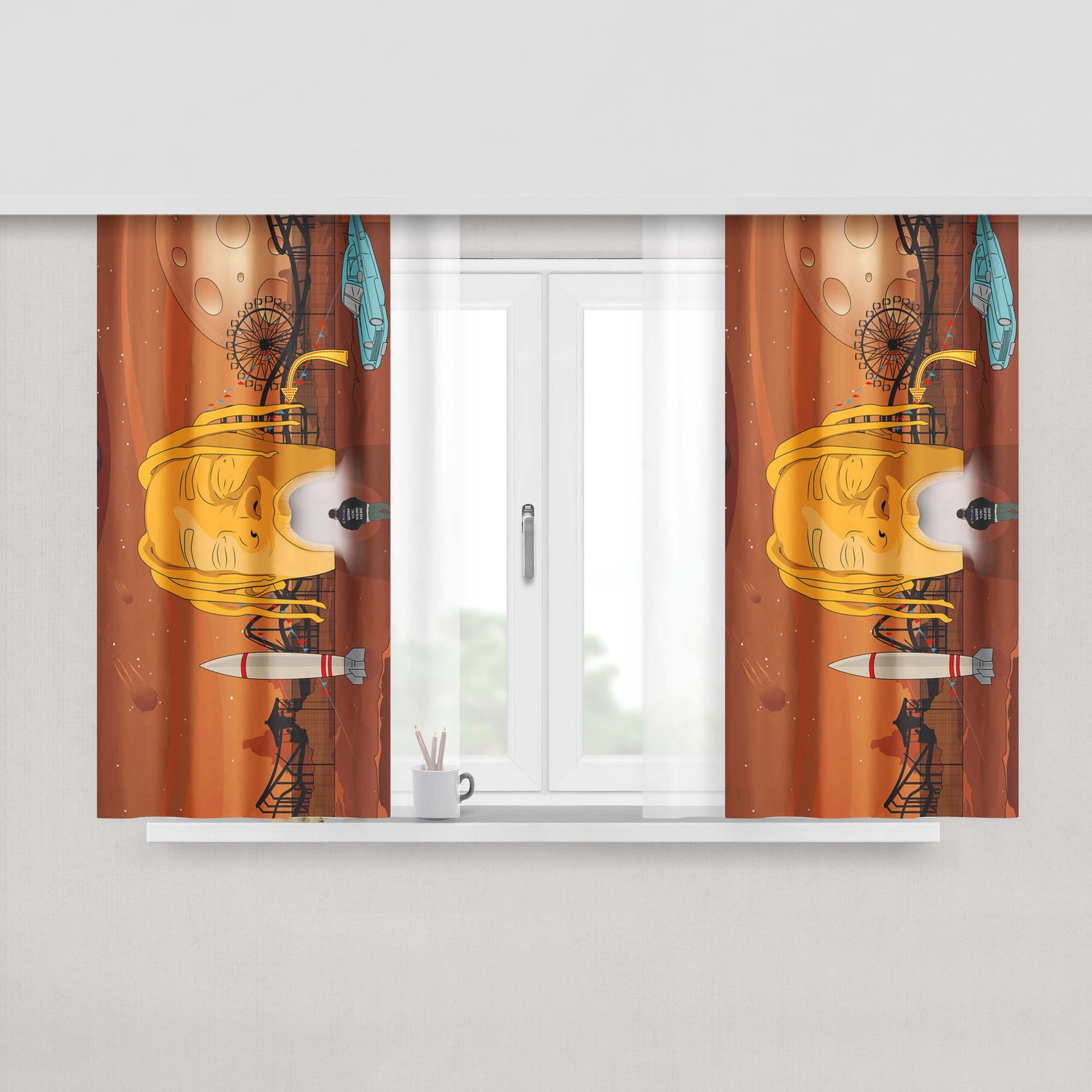 Astroworld Art Wallpaper Peach Skin Window Curtains