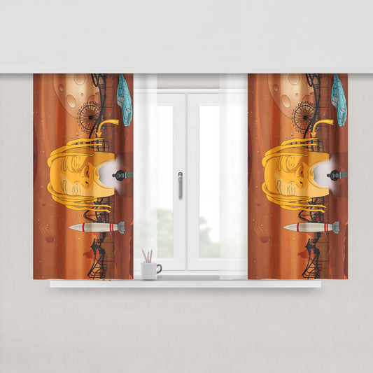 Astroworld Art Wallpaper Peach Skin Window Curtains