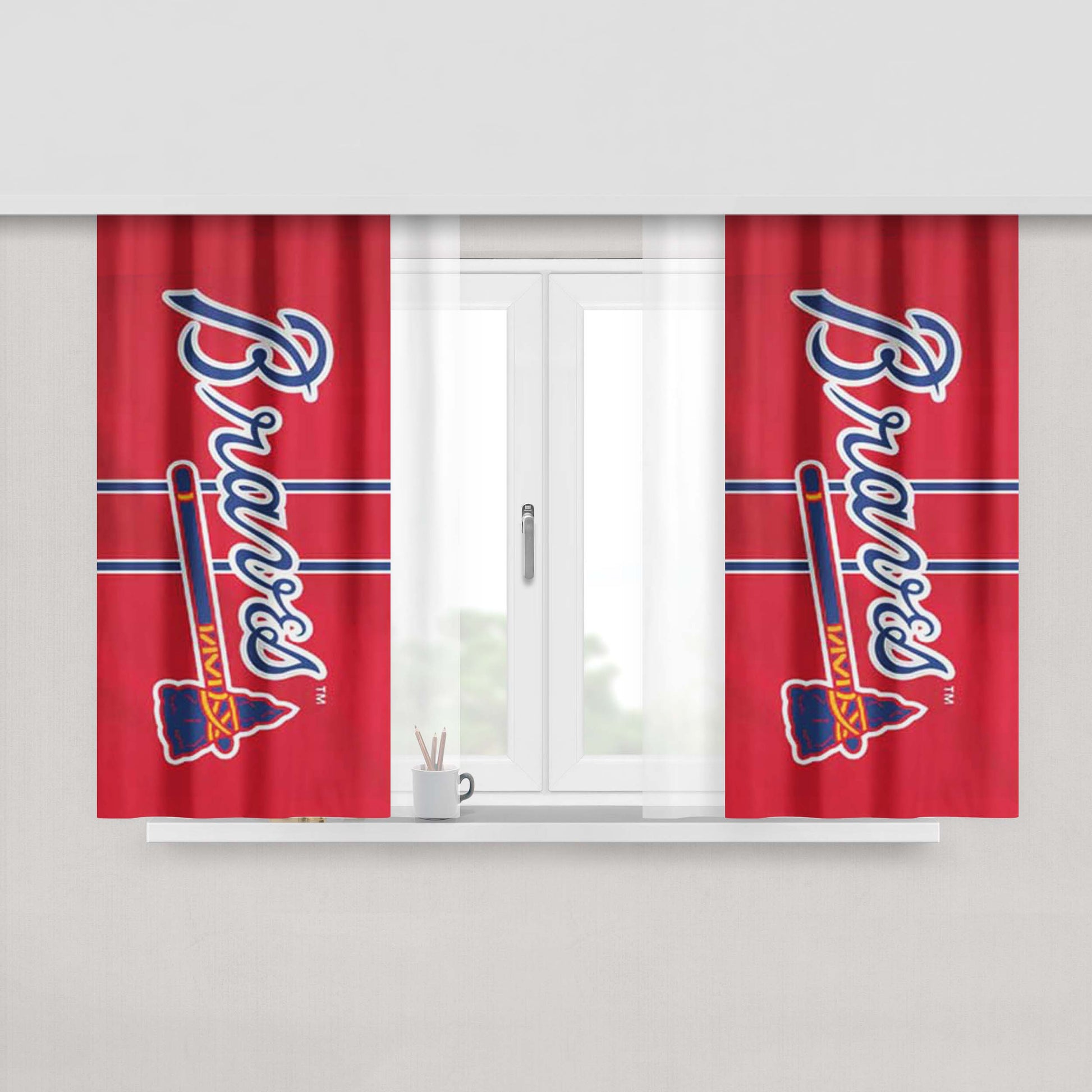 Atlanta Braves Jersey Logo Peach Skin Window Curtains