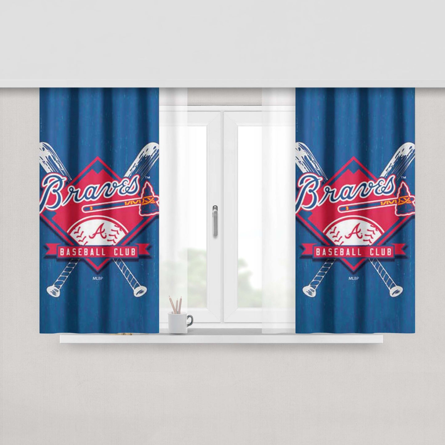 Atlanta Braves Logo On Wood Peach Skin Window Curtains