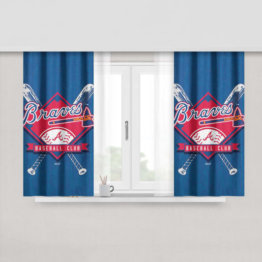 Atlanta Braves Logo On Wood Peach Skin Window Curtains