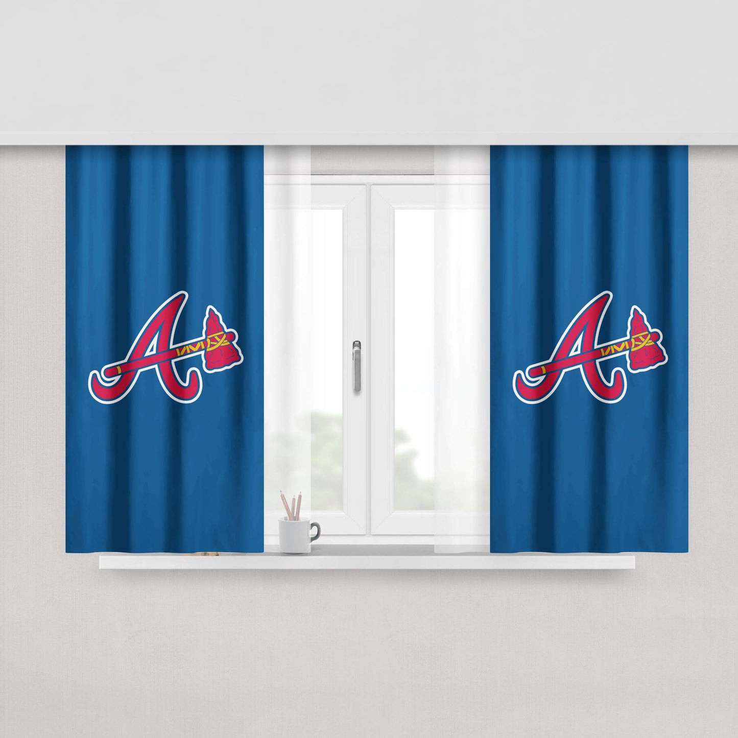Atlanta Braves Logo Wallpaper Peach Skin Window Curtains