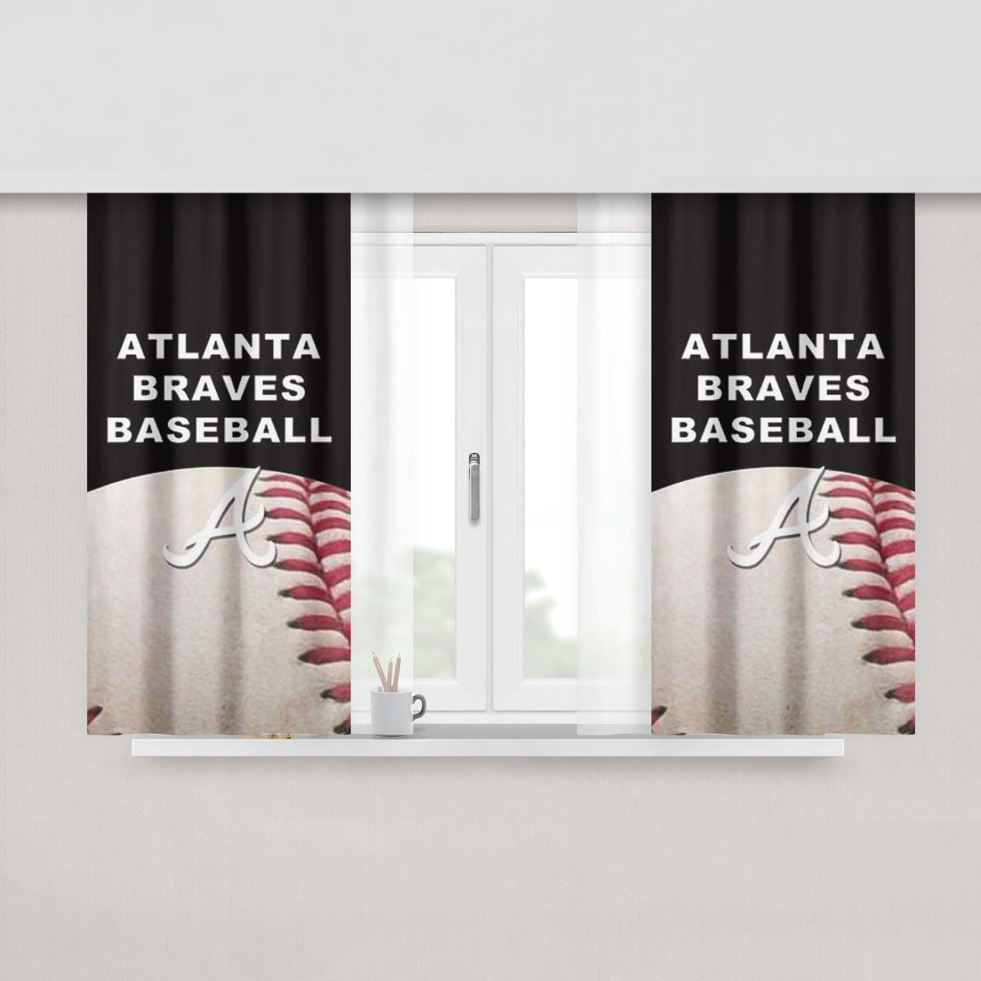 Atlanta Braves On Ball Peach Skin Window Curtains
