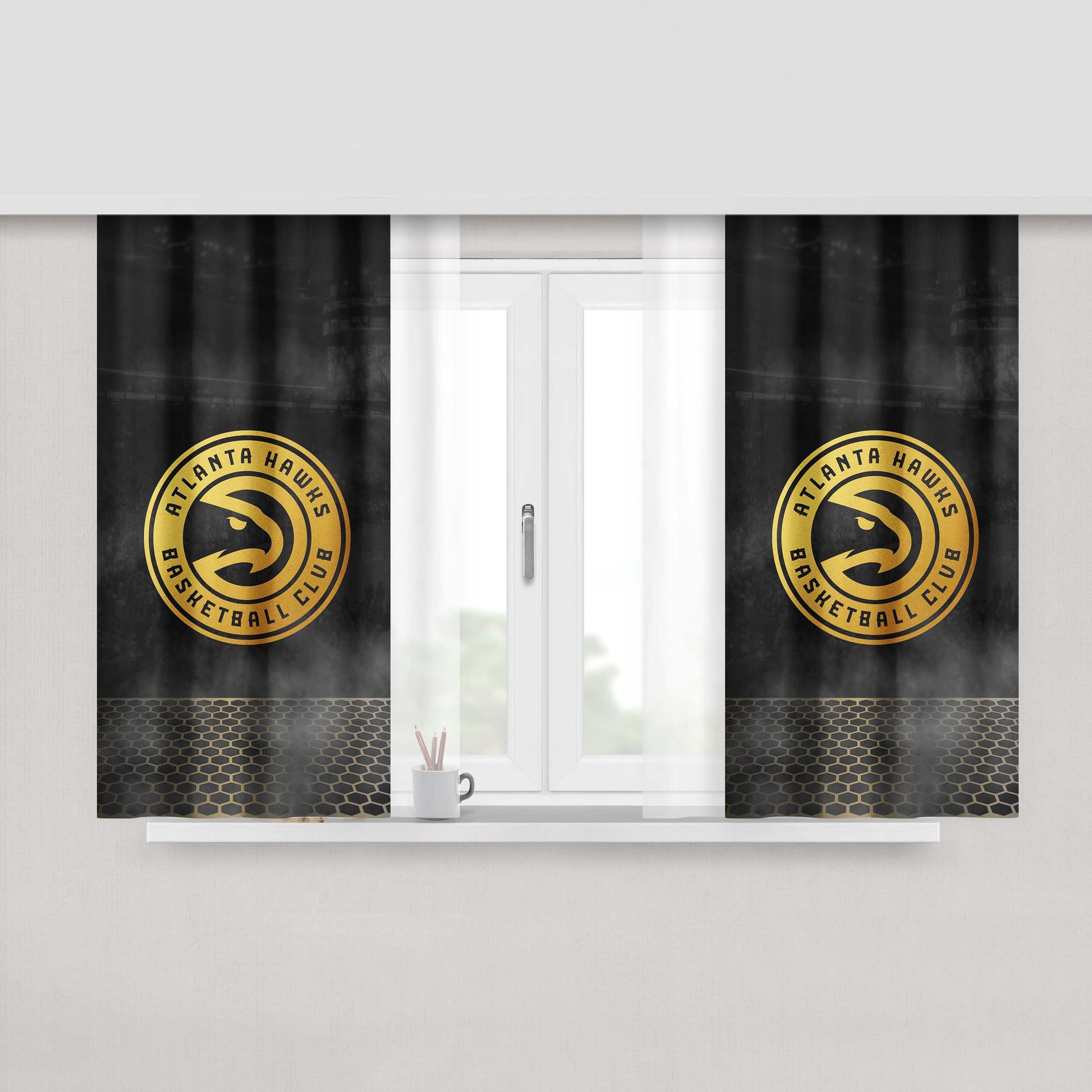 Atlanta Hawks Basketball Club Gold Logo Peach Skin Window Curtains