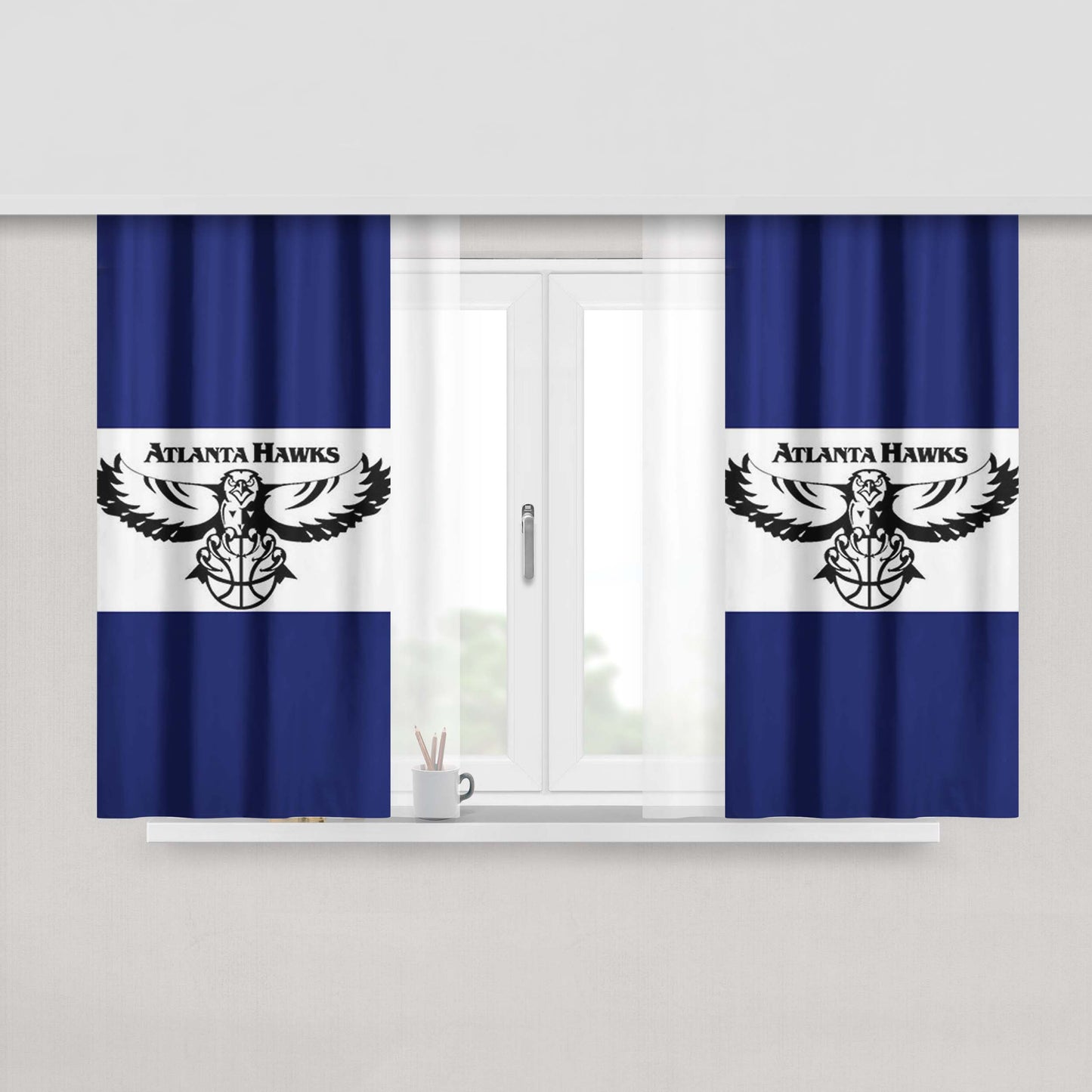 Atlanta Hawks Blue White Peach Skin Window Curtains