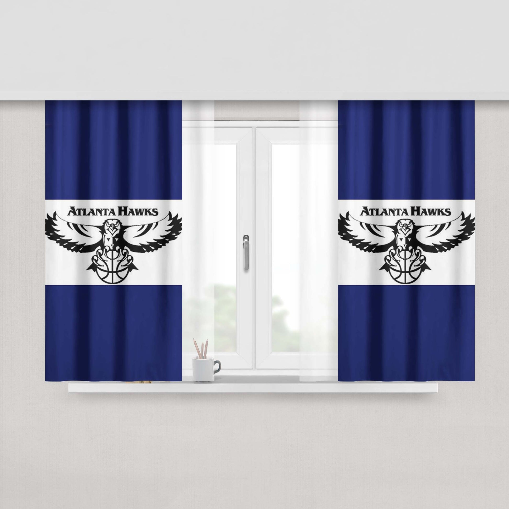 Atlanta Hawks Blue White Peach Skin Window Curtains