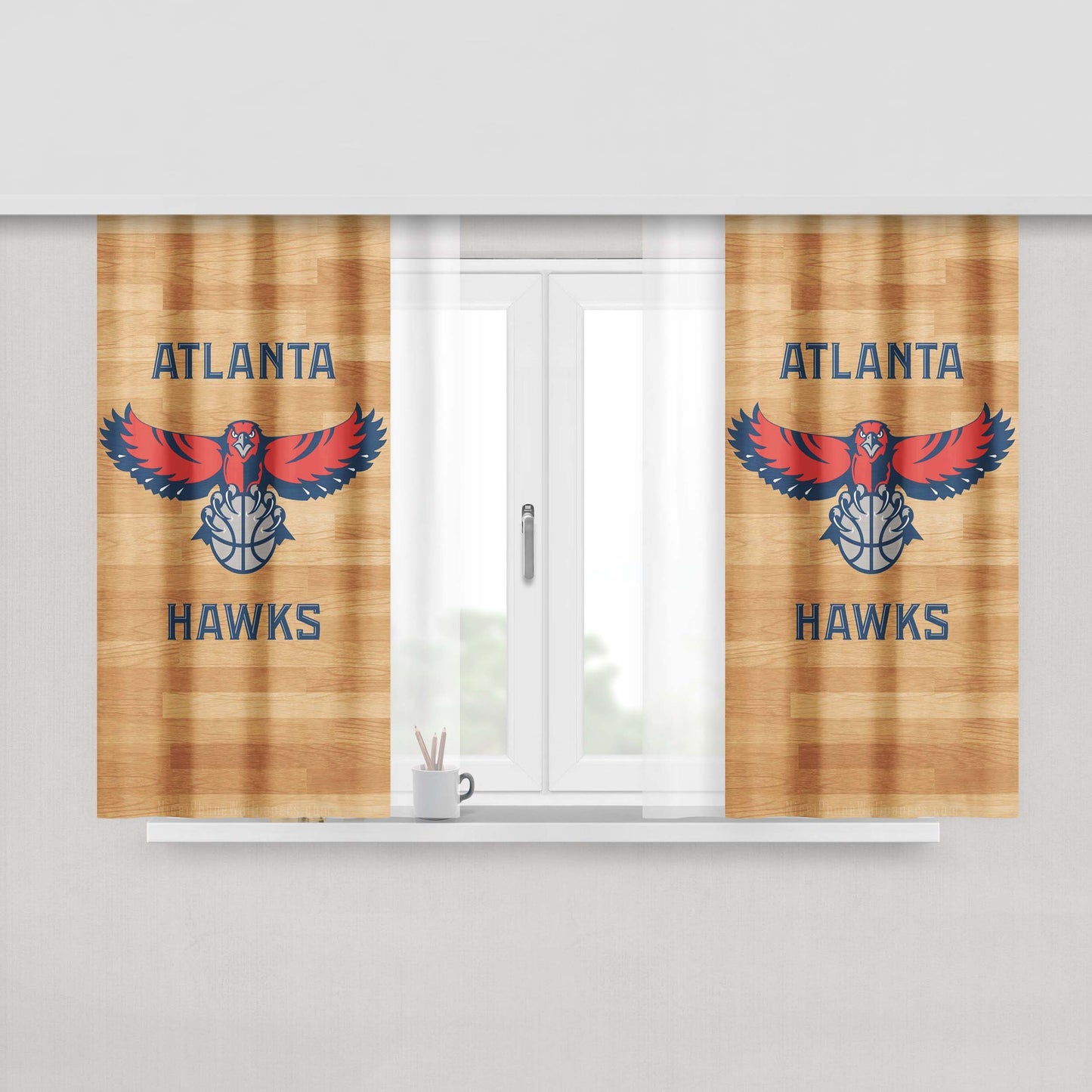 Atlanta Hawks Nba Wood Logo Peach Skin Window Curtains