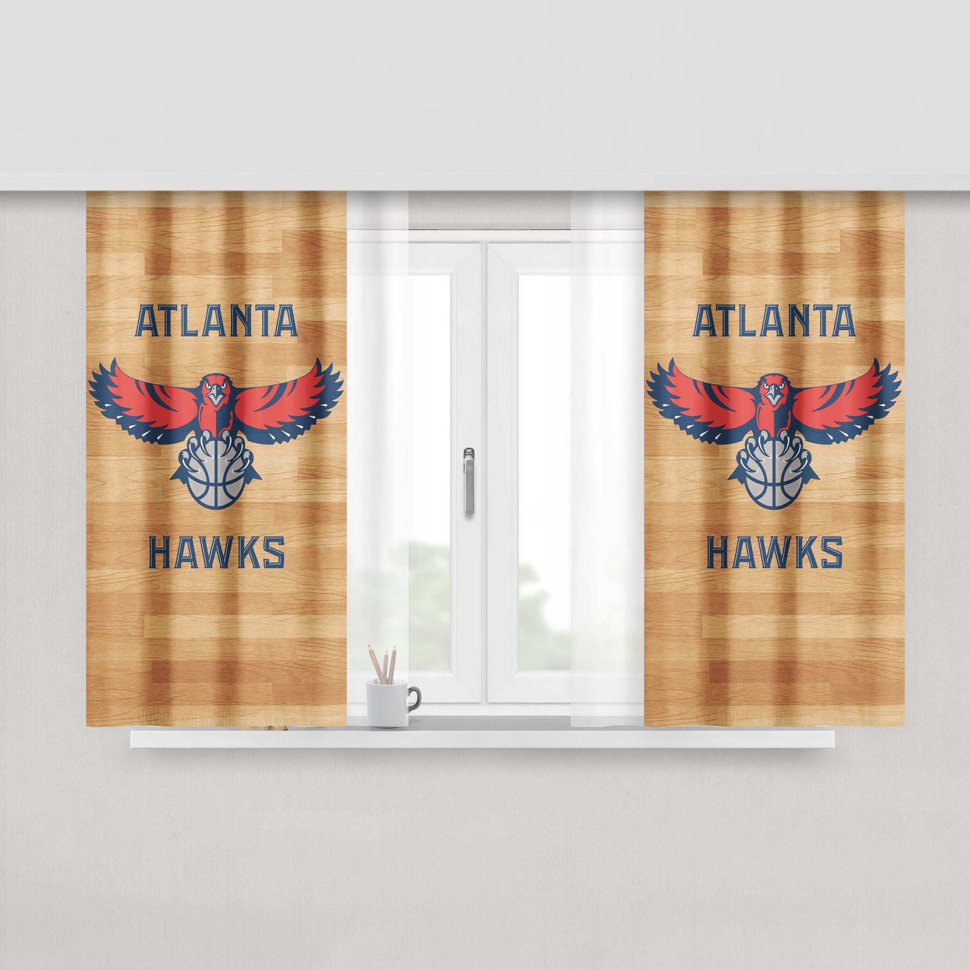 Atlanta Hawks Nba Wood Logo Peach Skin Window Curtains