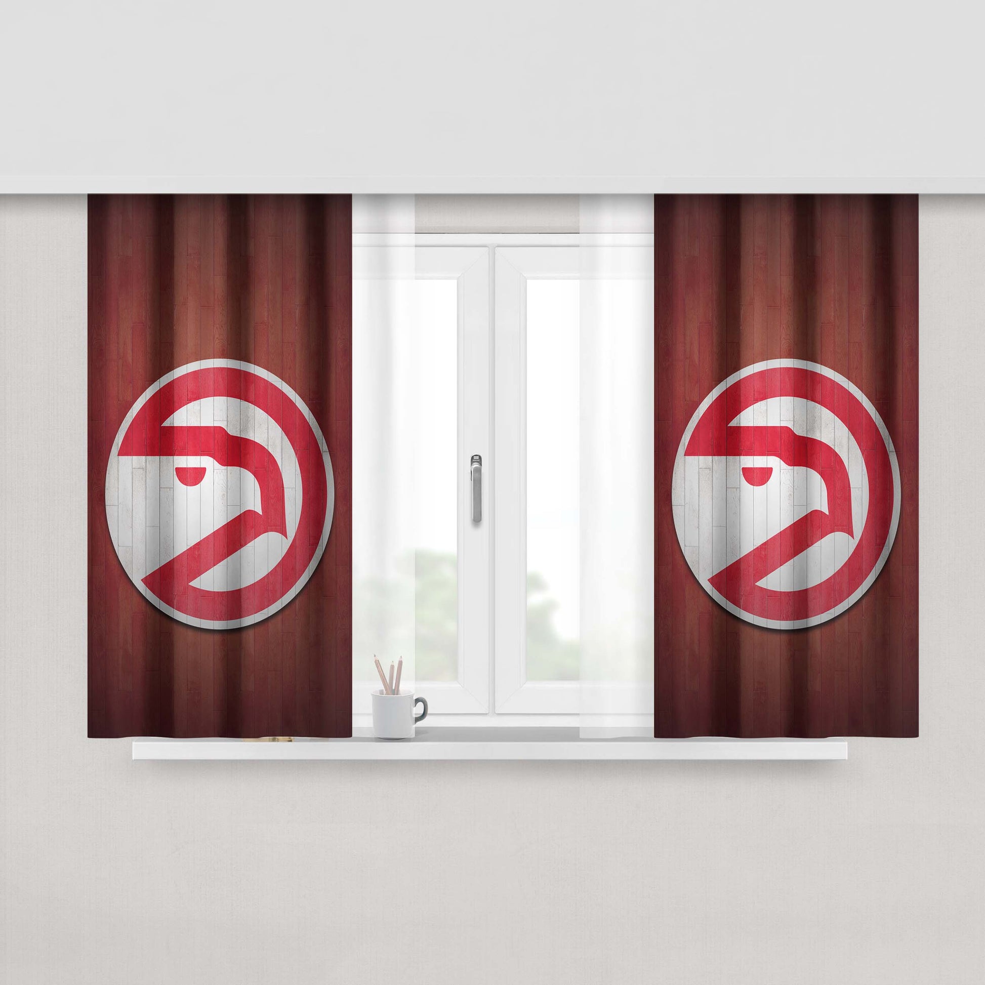 Atlanta Hawks Wood Wallpaper Peach Skin Window Curtains