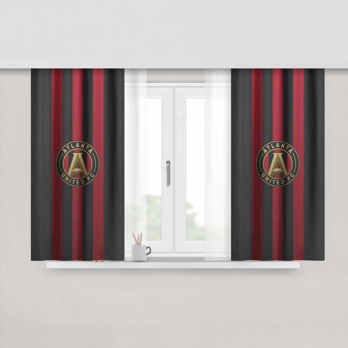 Atlanta United Minimalist Soccer Logo Peach Skin Window Curtains