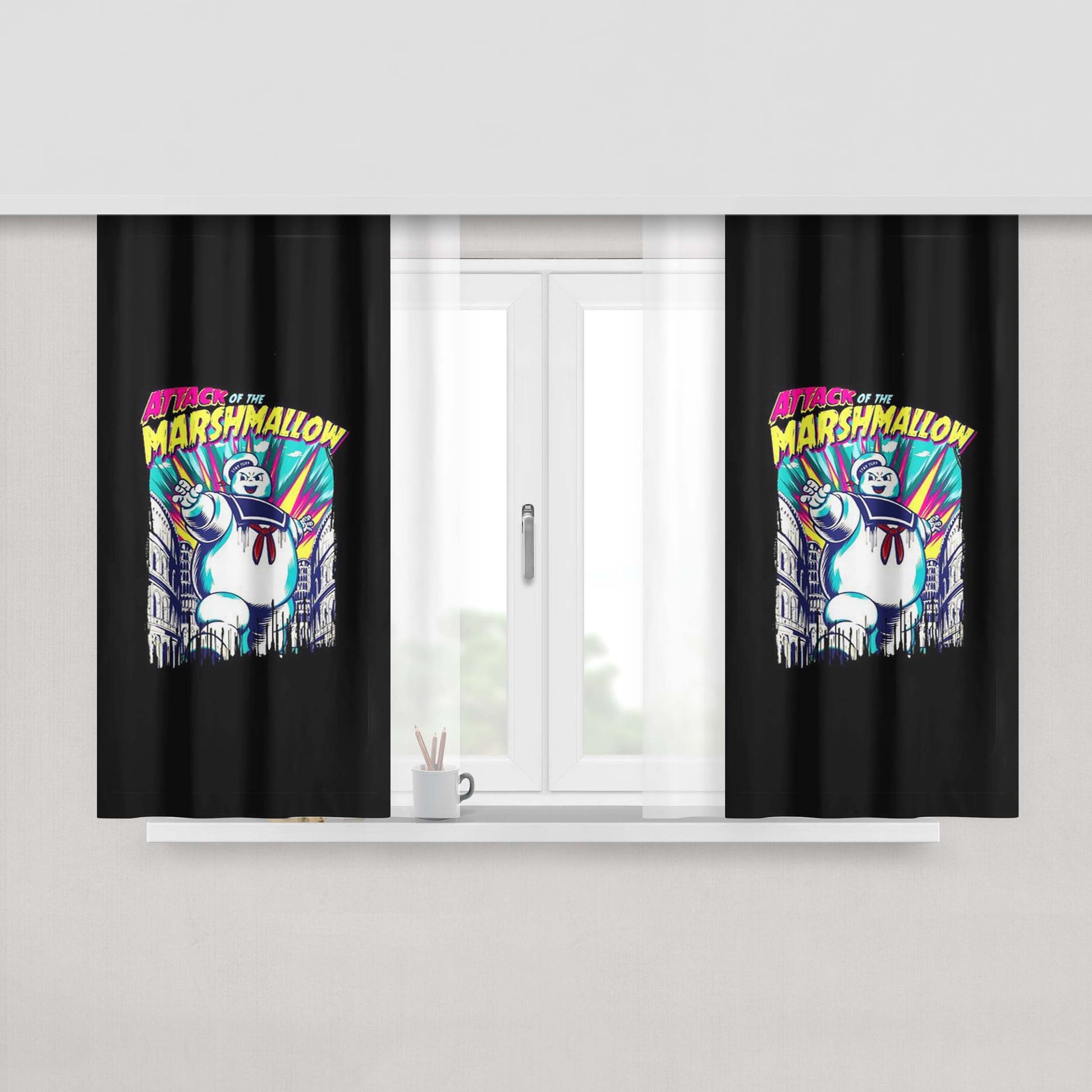 Attack Of The Marshmallow Ghostbusters Design Peach Skin Window Curtains