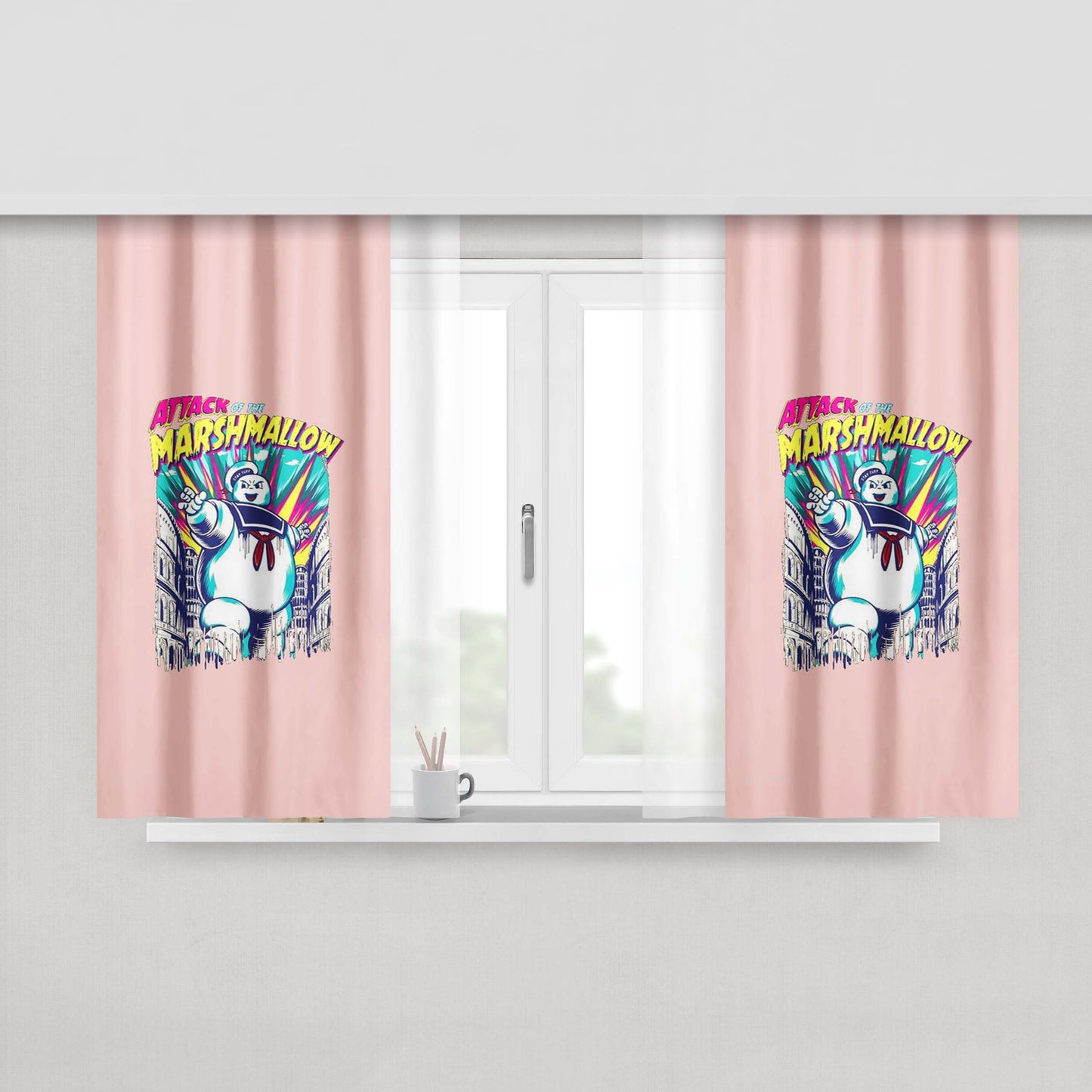 Attack Of The Marshmallow Ghostbusters Peach Skin Window Curtains