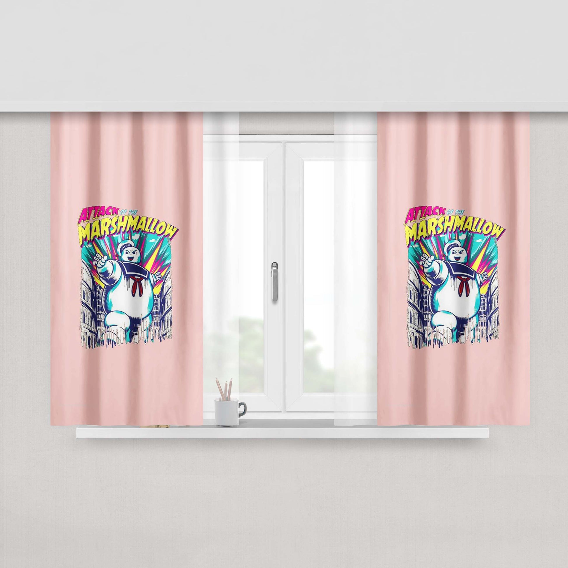 Attack Of The Marshmallow Ghostbusters Peach Skin Window Curtains