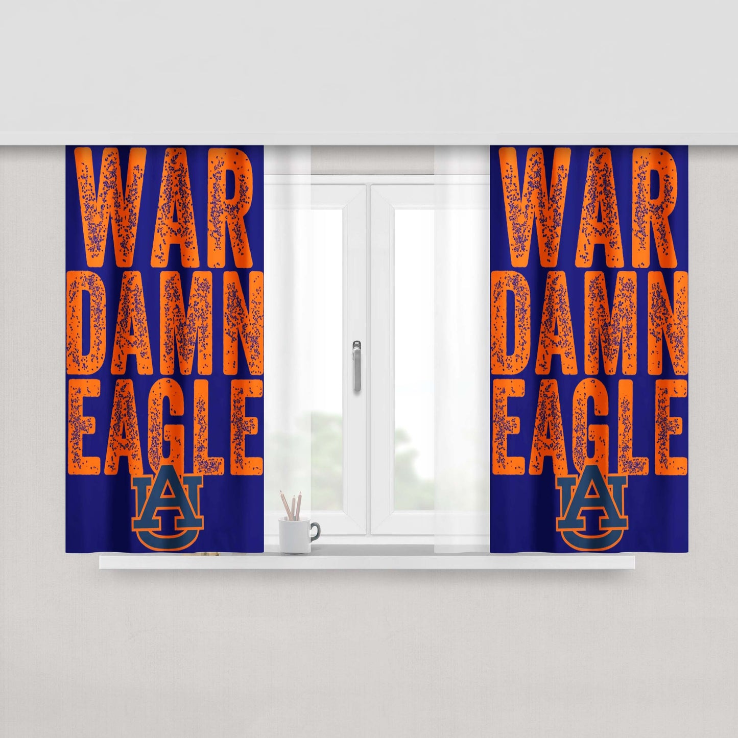 Auburn Tigers University War Damn Eagle Logo Peach Skin Window Curtains