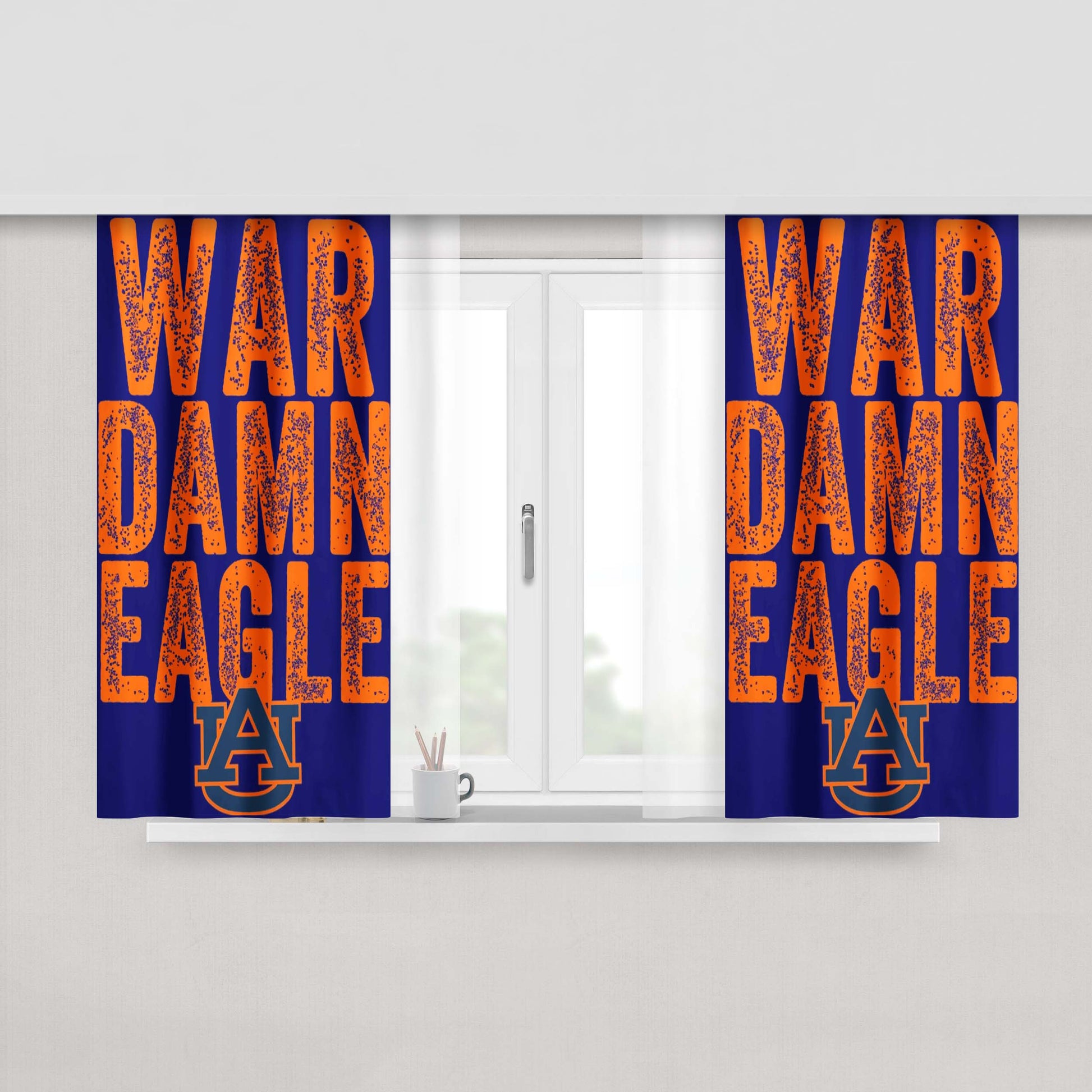 Auburn Tigers University War Damn Eagle Logo Peach Skin Window Curtains