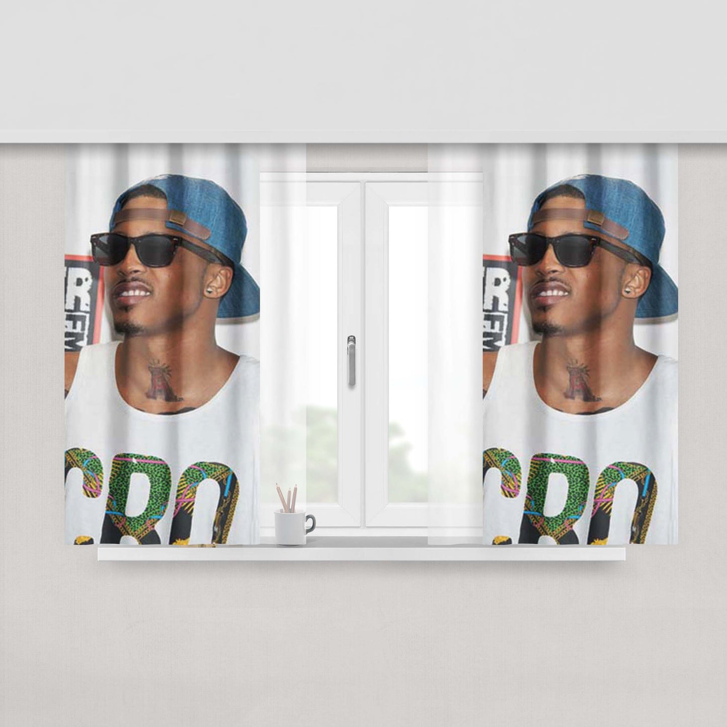 August Alsina Blue Hat Peach Skin Window Curtains