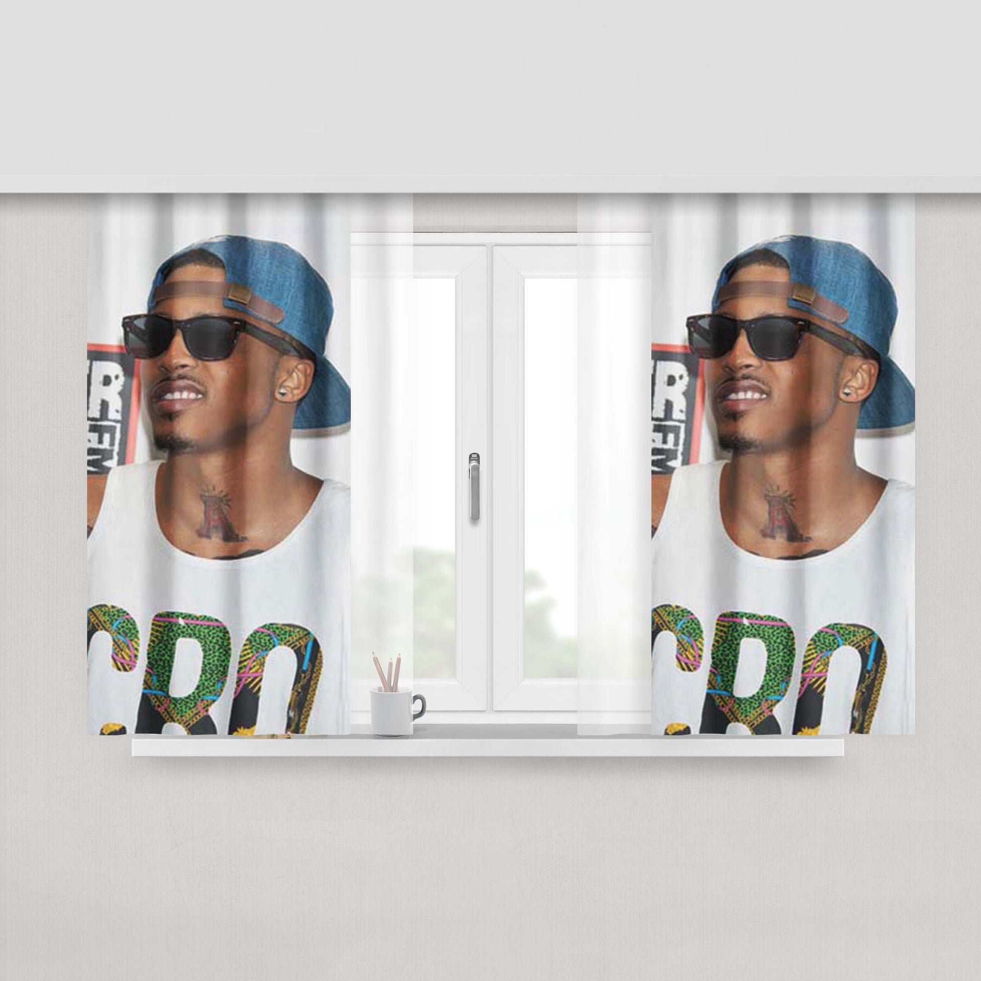 August Alsina Blue Hat Peach Skin Window Curtains