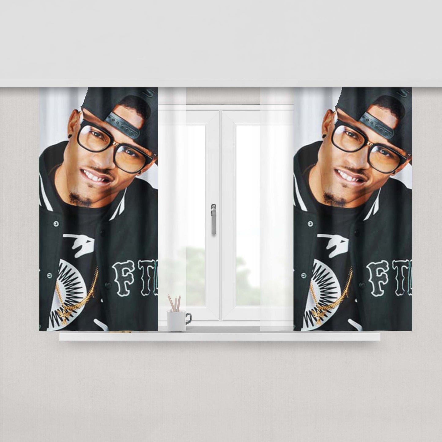 August Alsina Glasses Peach Skin Window Curtains