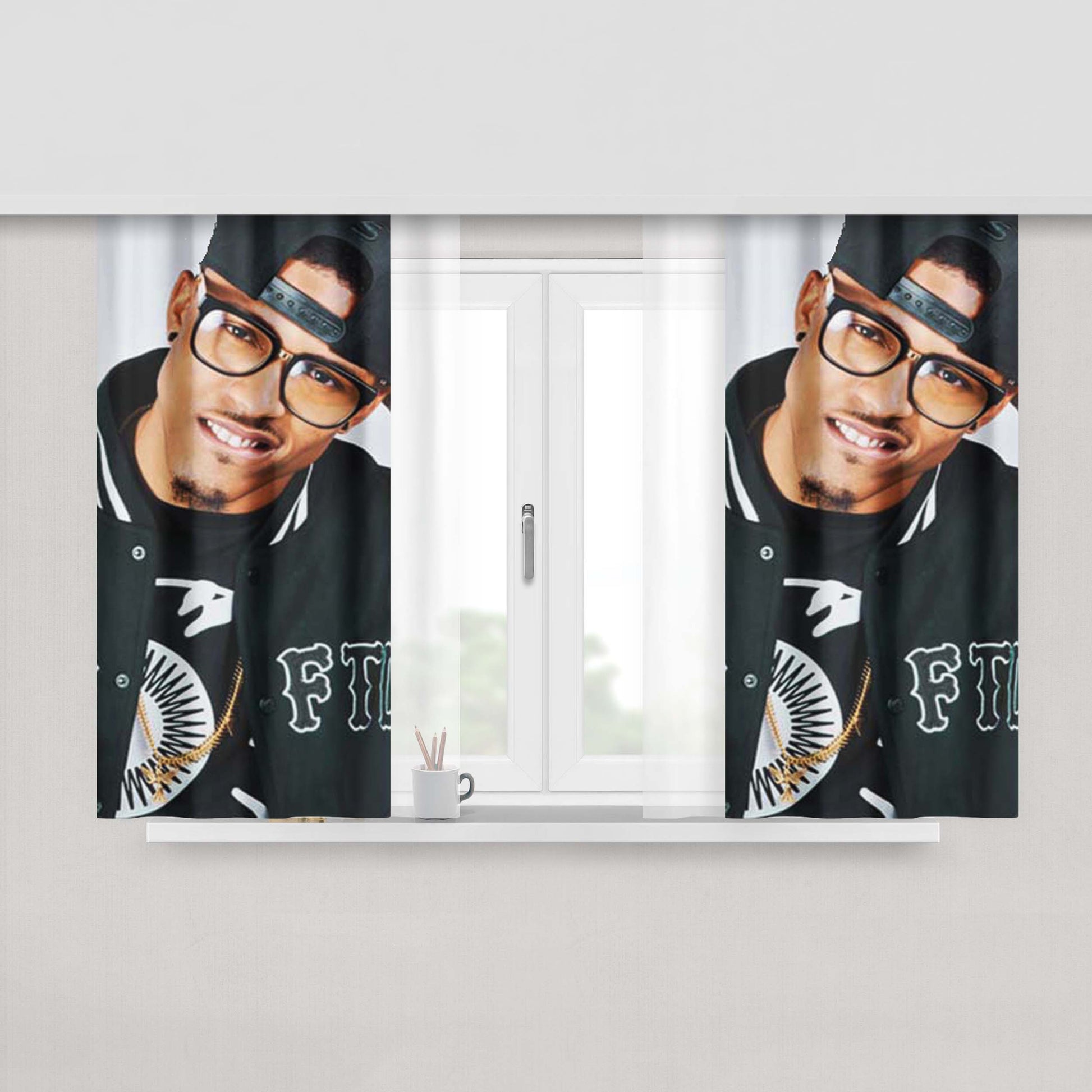 August Alsina Glasses Peach Skin Window Curtains