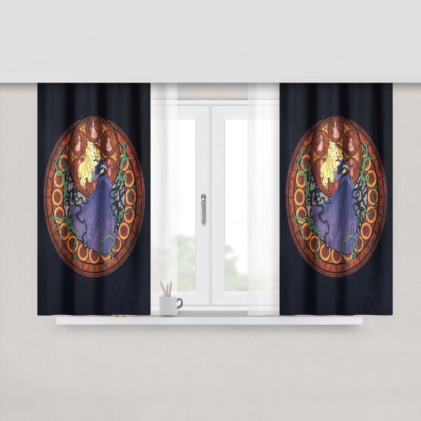 Aurora Stained Glass Peach Skin Window Curtains