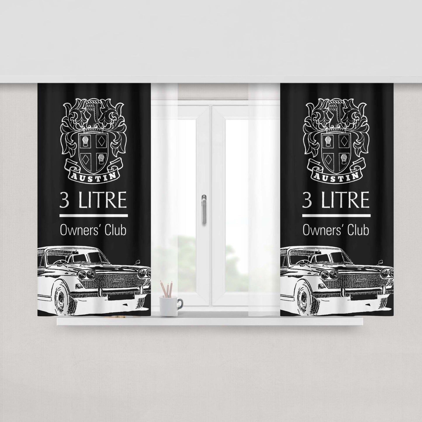 Austin Logo Cars Peach Skin Window Curtains