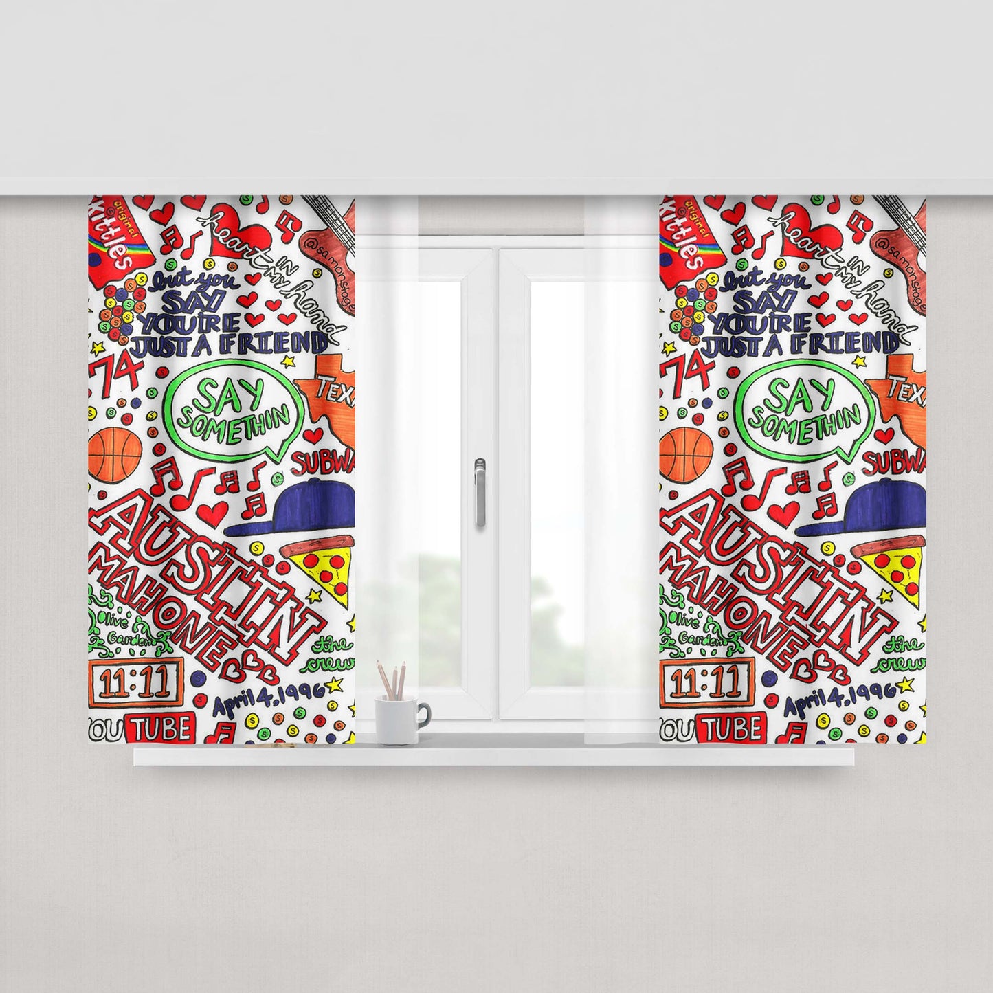 Austin Mahone Collage Art Peach Skin Window Curtains