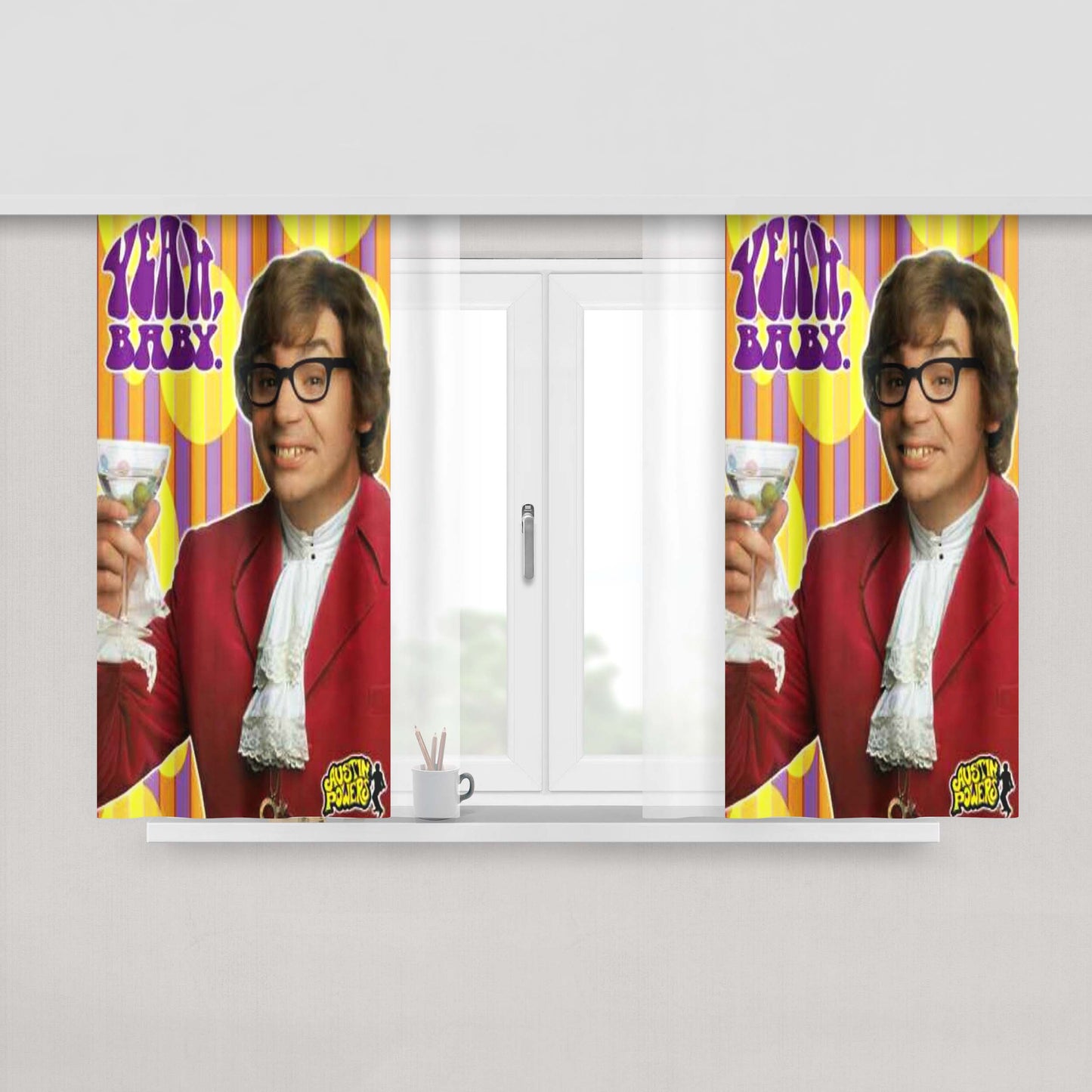 Austin Power Yeah Baby Peach Skin Window Curtains