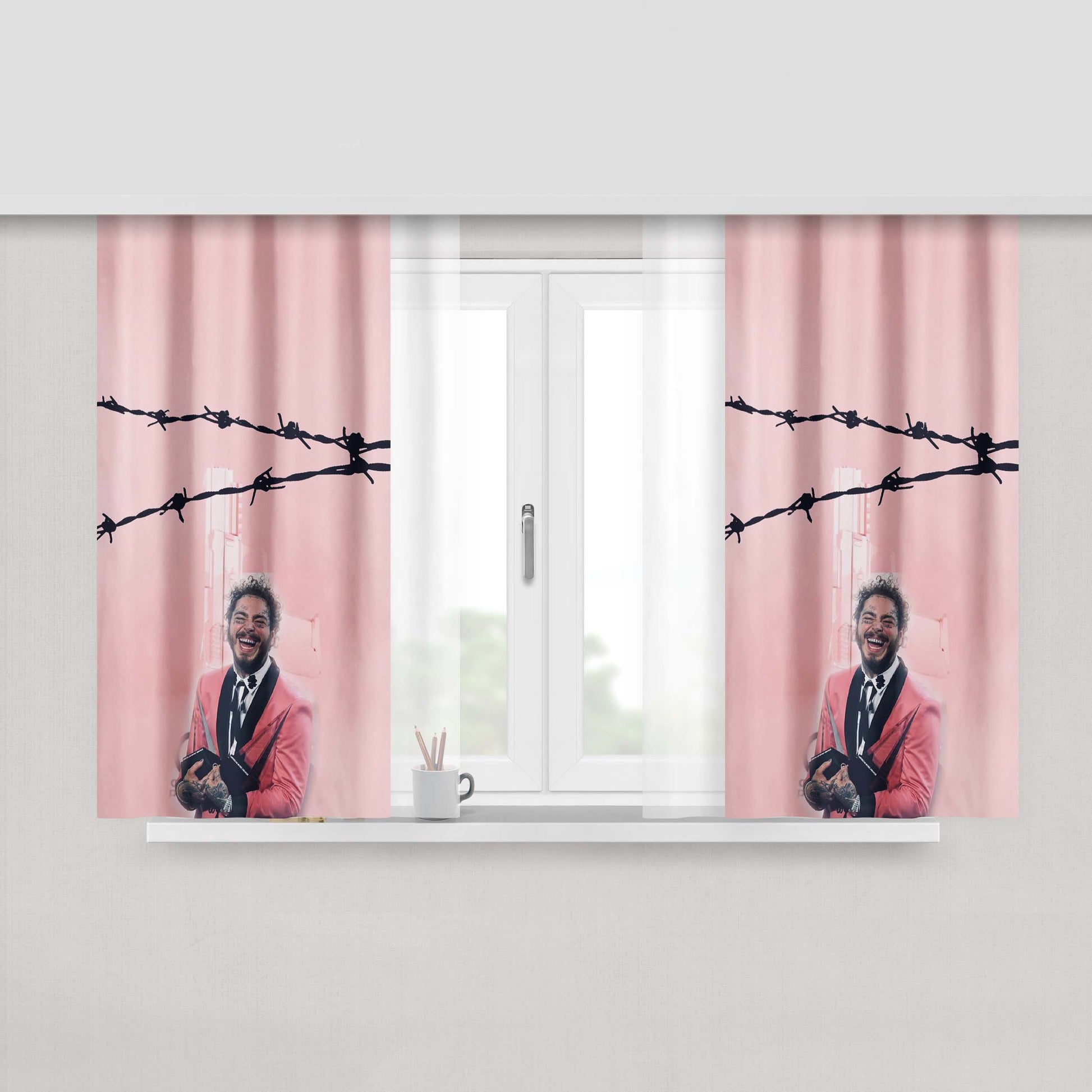 Austin Ricard Post Malone Pink Wallpaper Peach Skin Window Curtains
