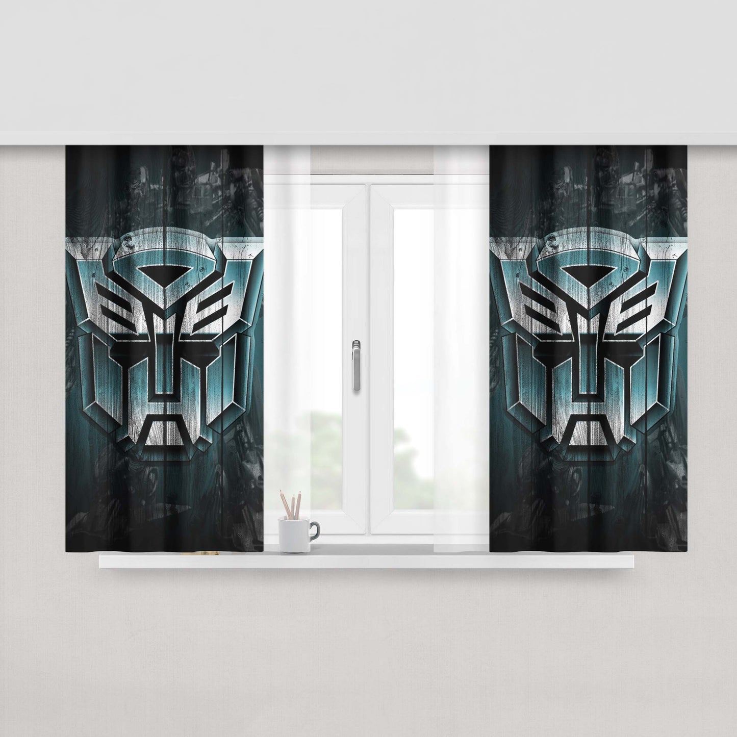 Autobot Transformer Logo Dark Wood Wallpaper Peach Skin Window Curtains