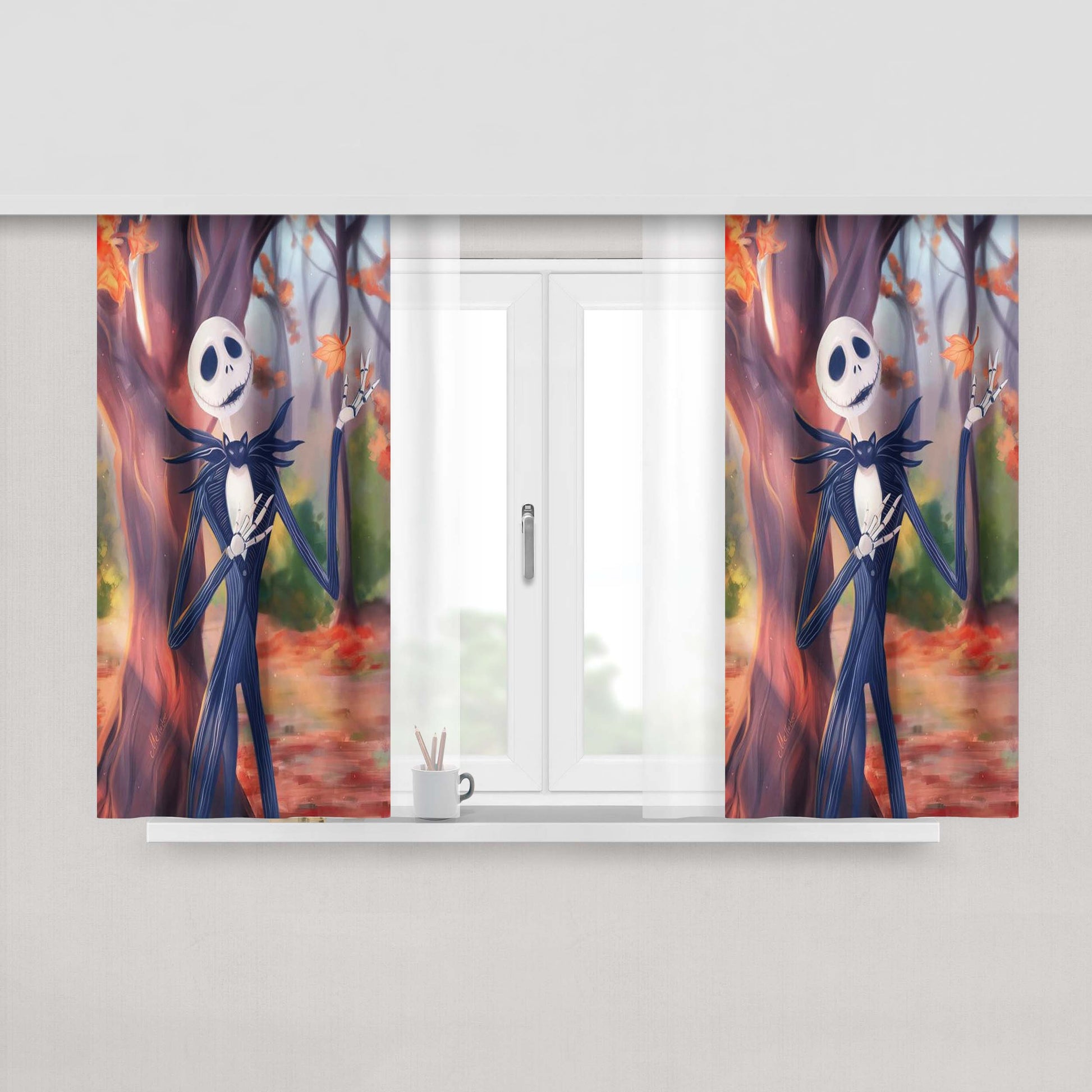 Autumn Fall And Jack Skellington Peach Skin Window Curtains