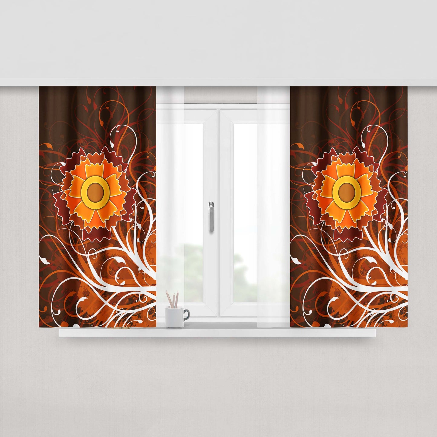 Autumn Flower Vector Peach Skin Window Curtains